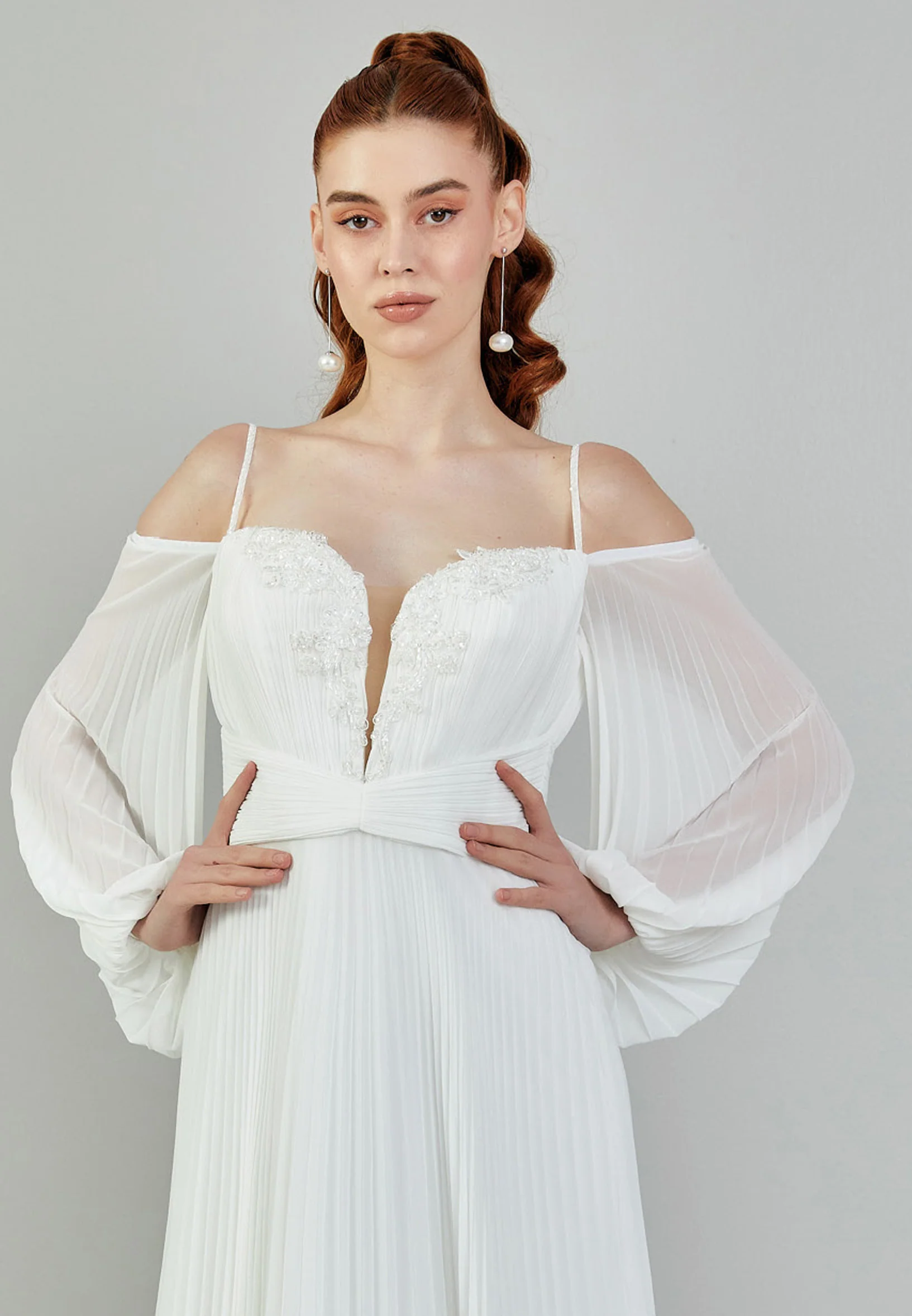 Off Shoulder Maxi Chiffon Regular Wedding Dress sacd3052 - Image 7