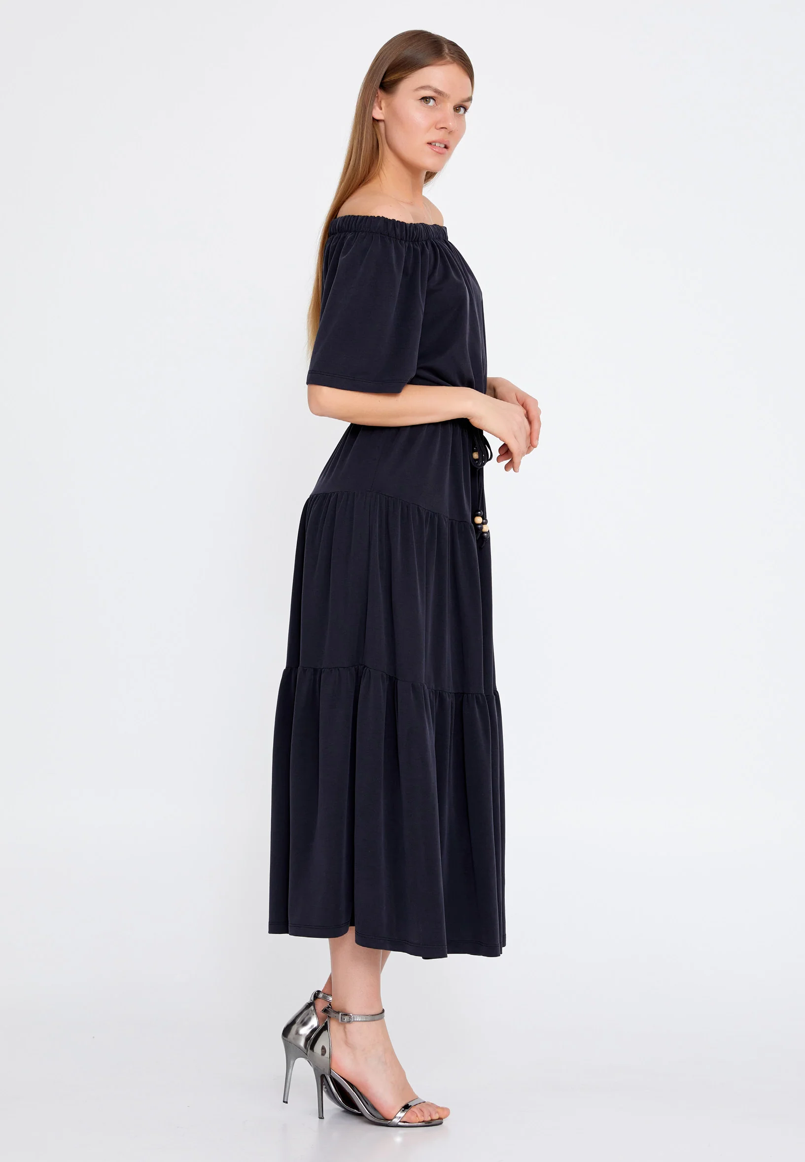 Off Shoulder Maxi Cotton Column Regular Casual Dress kmy22s40910 - Image 3