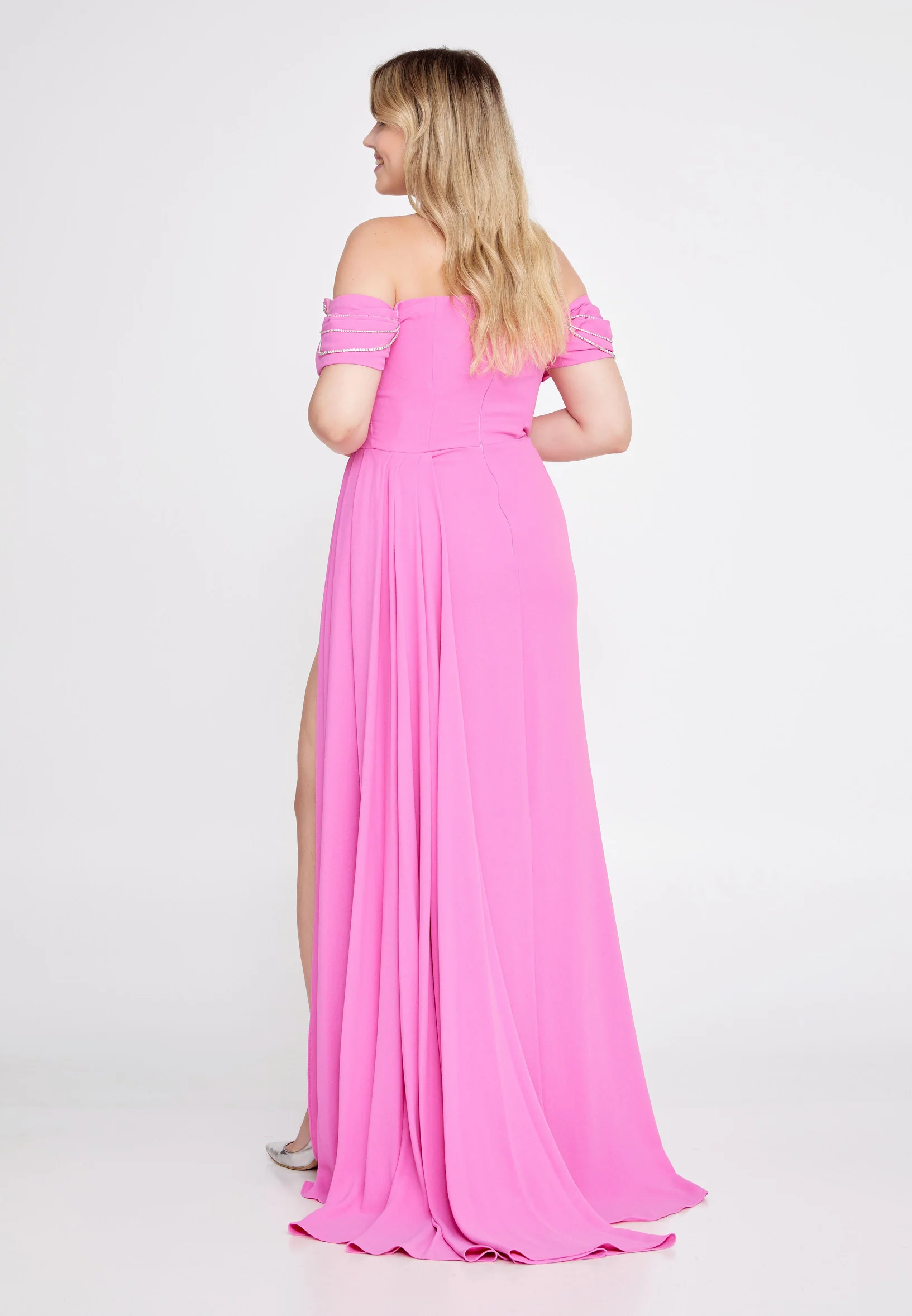 Off Shoulder Maxi Crepe Column Plus Size Wedding Guest Dress mtn2292-1 - Image 10
