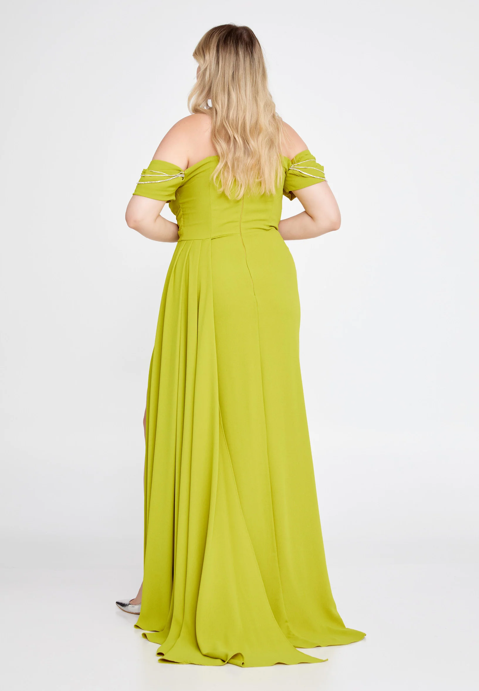 Off Shoulder Maxi Crepe Column Plus Size Wedding Guest Dress mtn2292-1 - Image 14