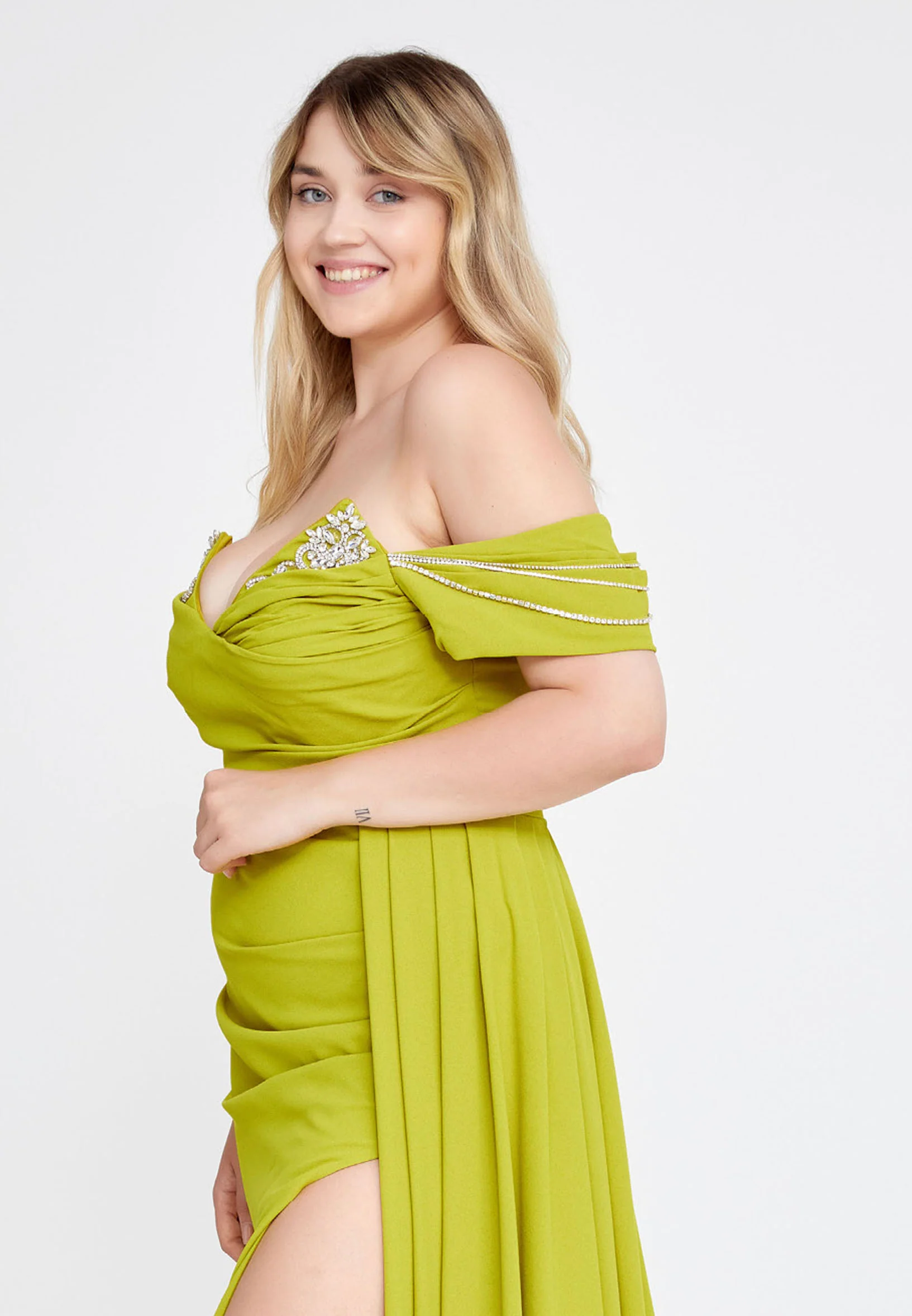 Off Shoulder Maxi Crepe Column Plus Size Wedding Guest Dress mtn2292-1 - Image 16