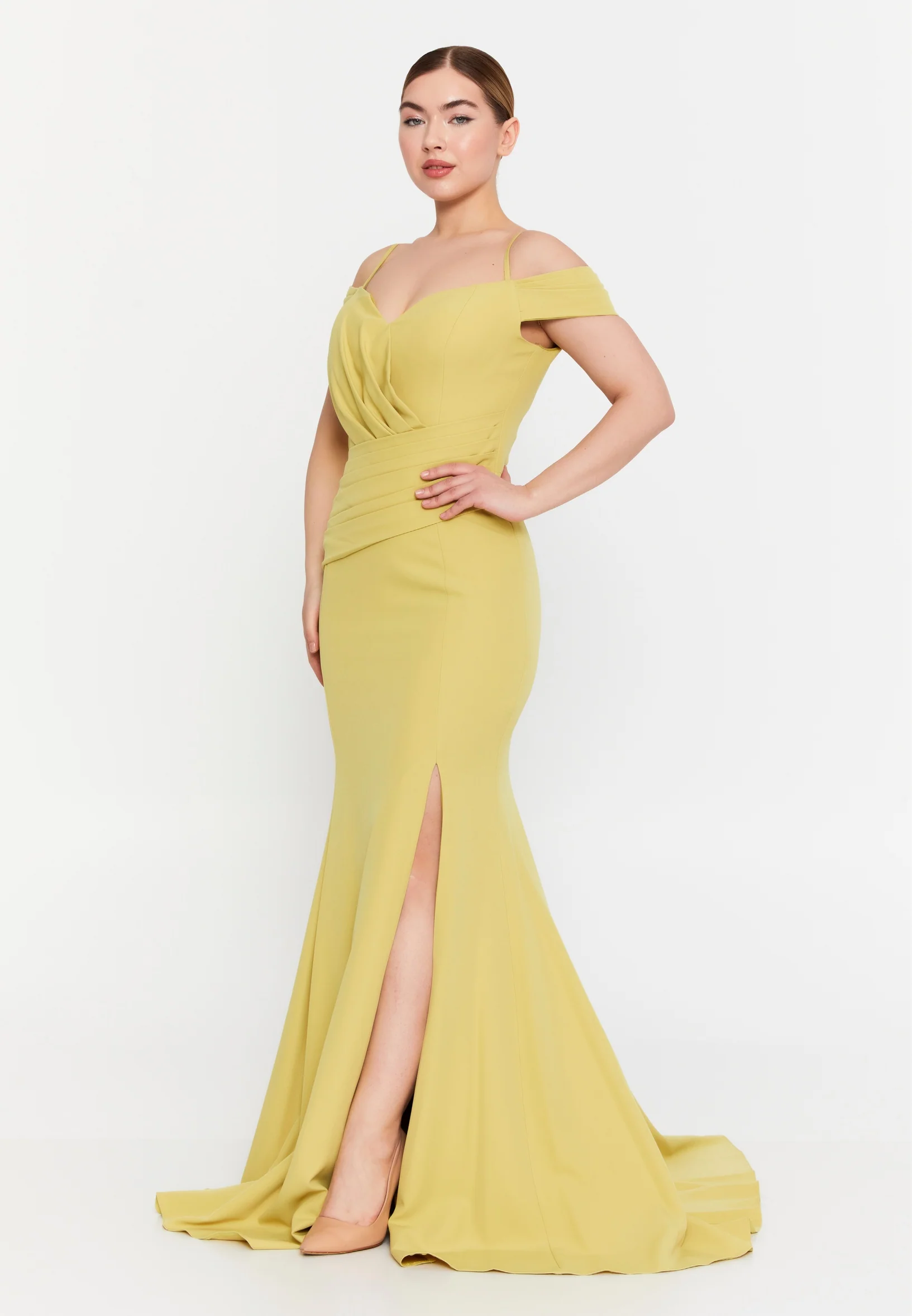 Off Shoulder Maxi Crepe Column Regular Wedding Guest Dress msp77338 - Image 11