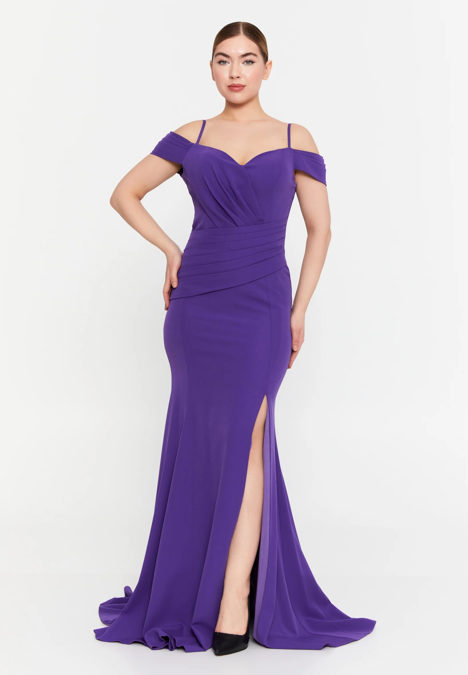 Off Shoulder Maxi Crepe Column Regular Wedding Guest Dress msp77338 - Image 13