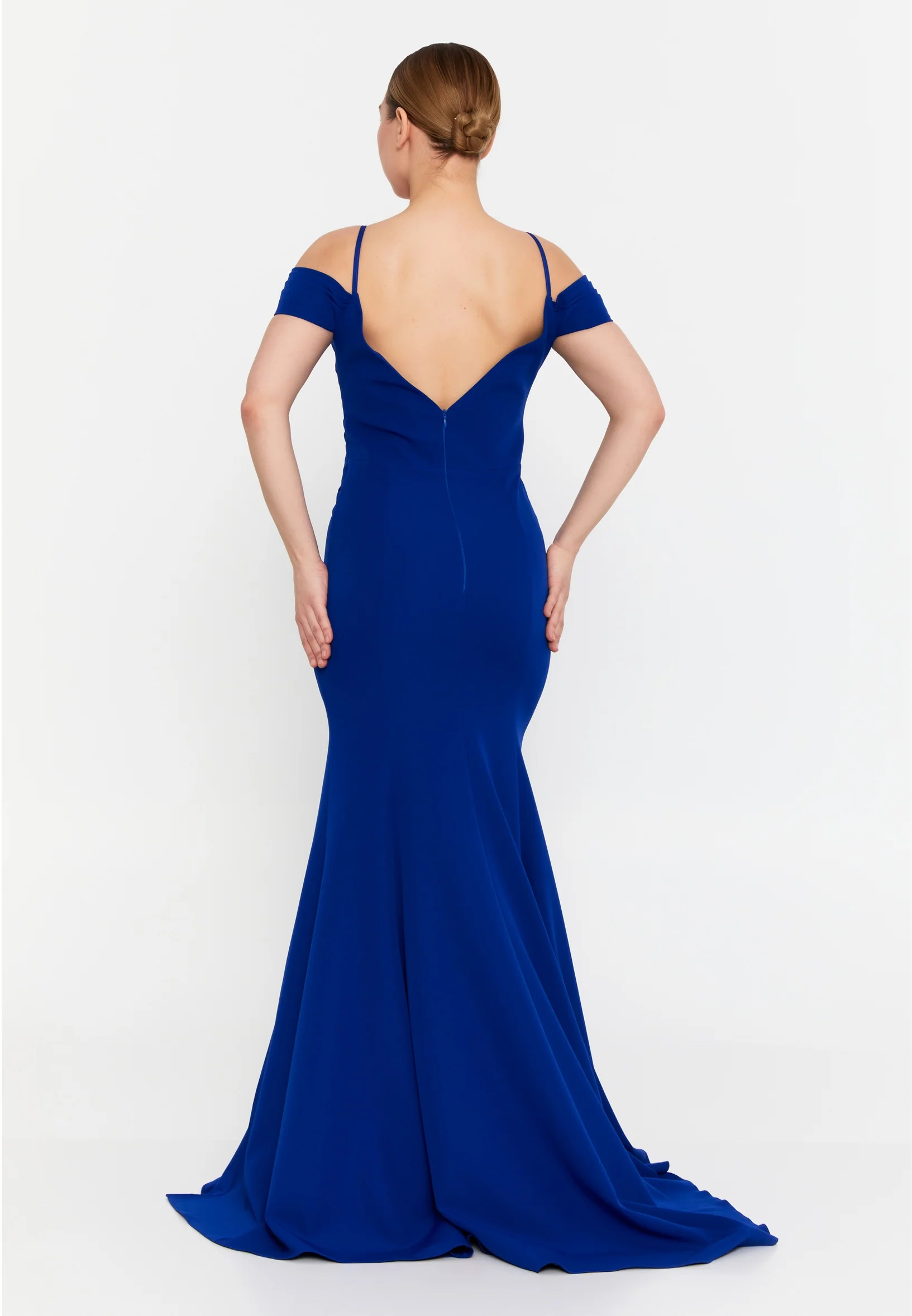 Off Shoulder Maxi Crepe Column Regular Wedding Guest Dress msp77338 - Image 22