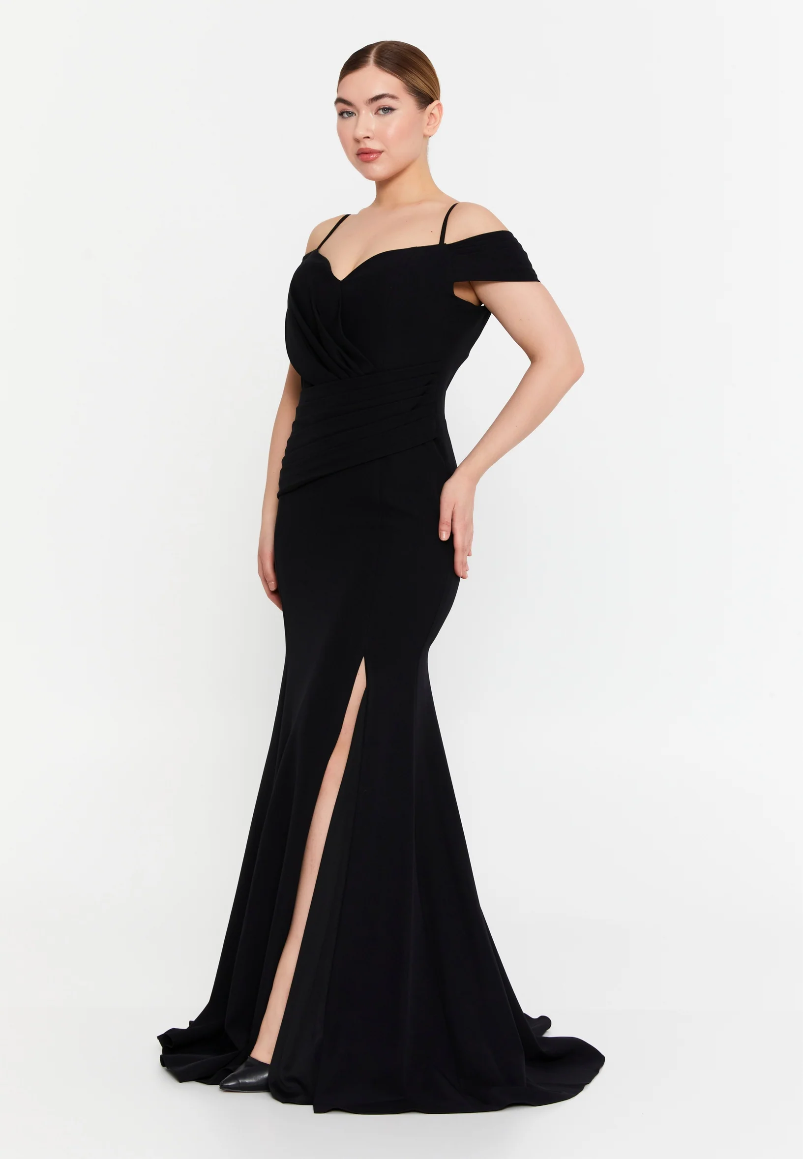 Off Shoulder Maxi Crepe Column Regular Wedding Guest Dress msp77338 - Image 3