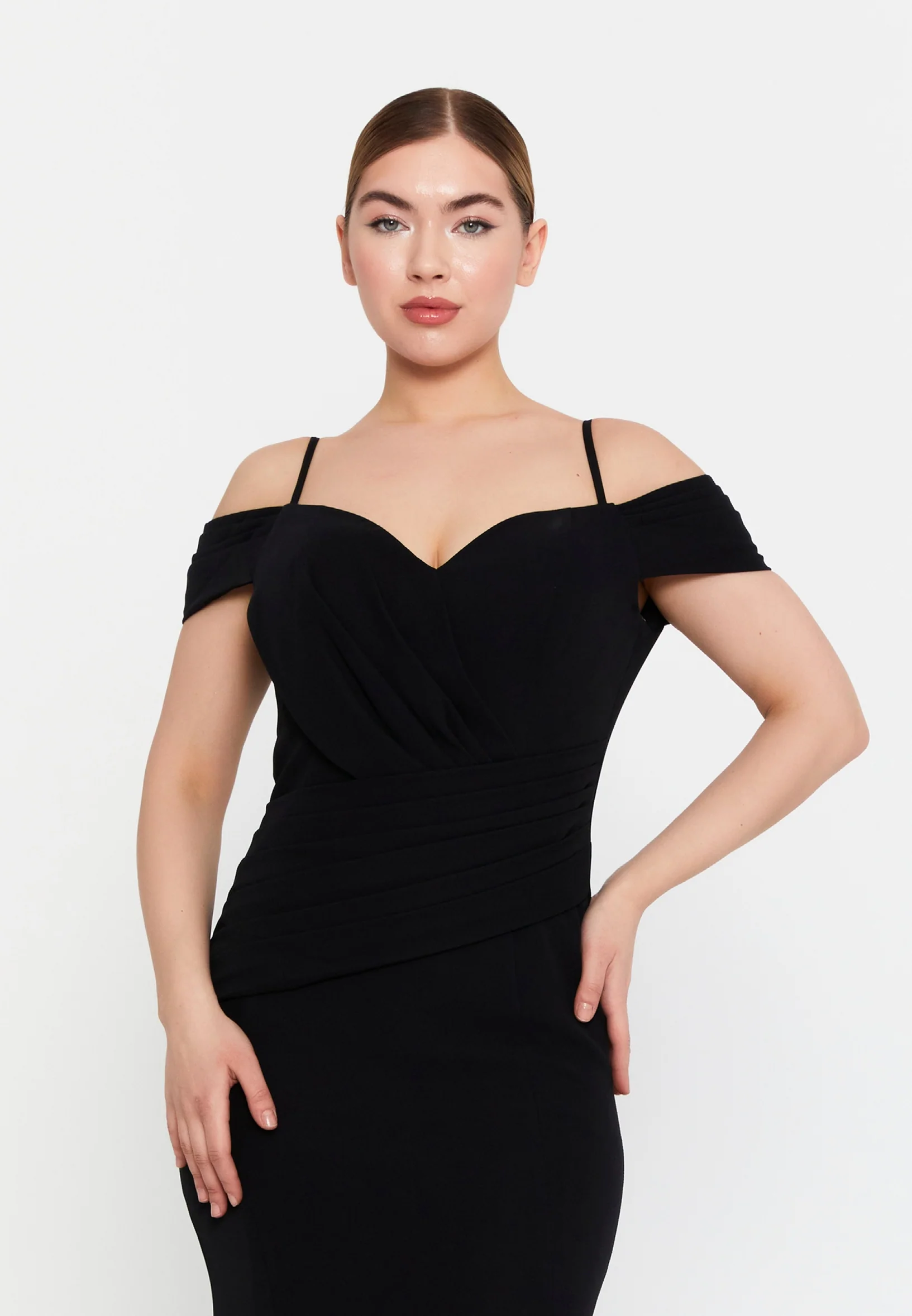 Off Shoulder Maxi Crepe Column Regular Wedding Guest Dress msp77338 - Image 4