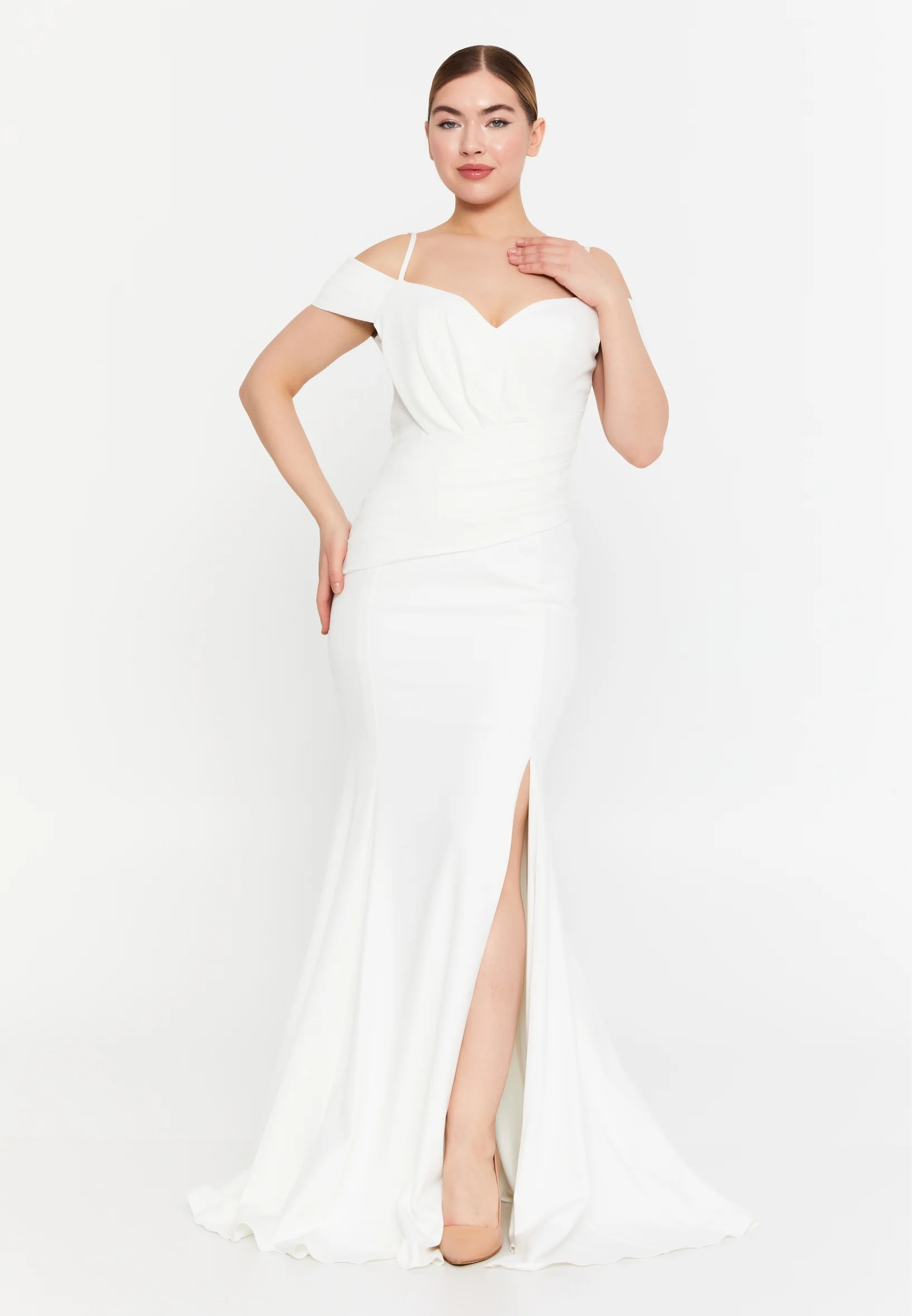 Off Shoulder Maxi Crepe Column Regular Wedding Guest Dress msp77338 - Image 5