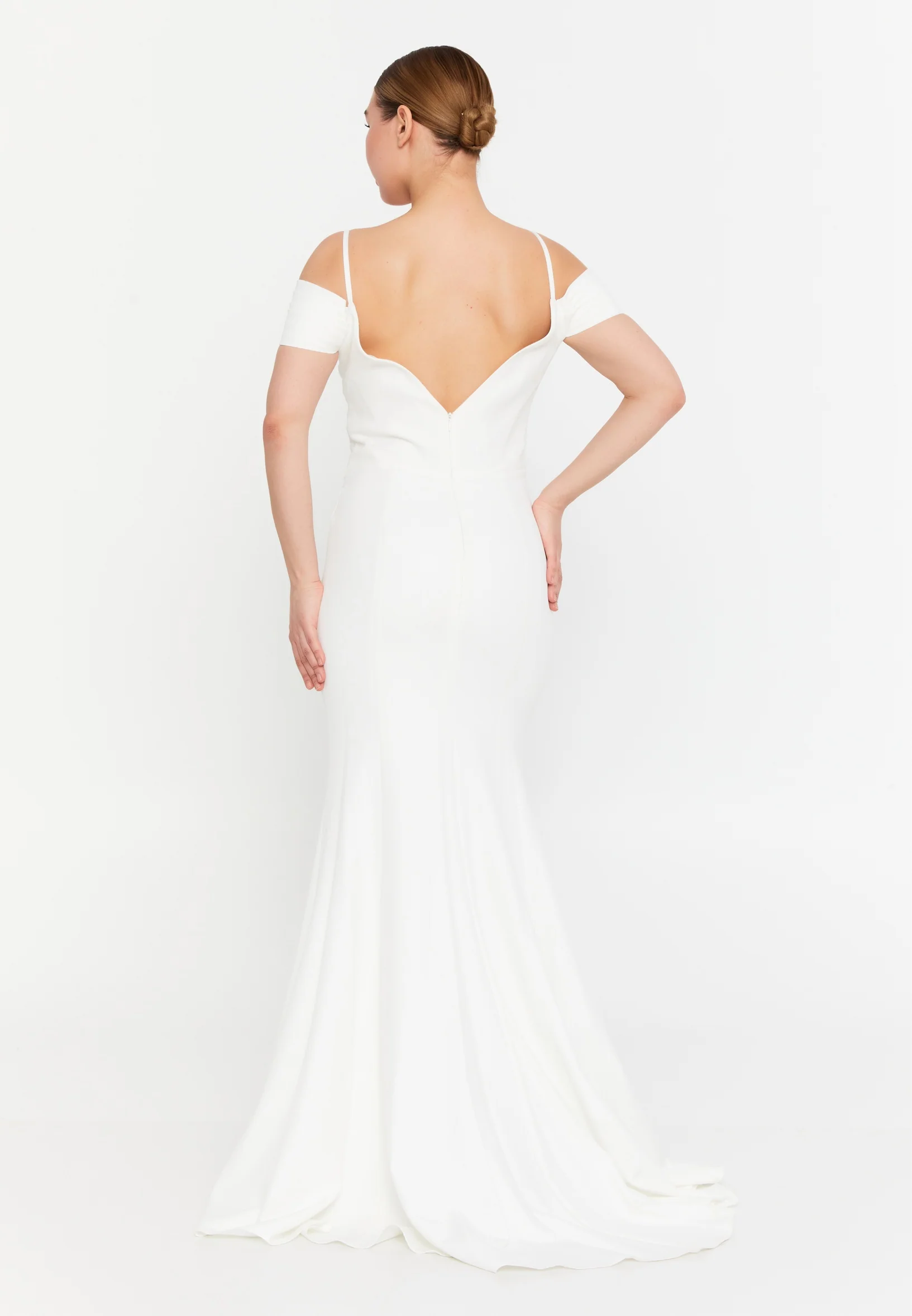 Off Shoulder Maxi Crepe Column Regular Wedding Guest Dress msp77338 - Image 6