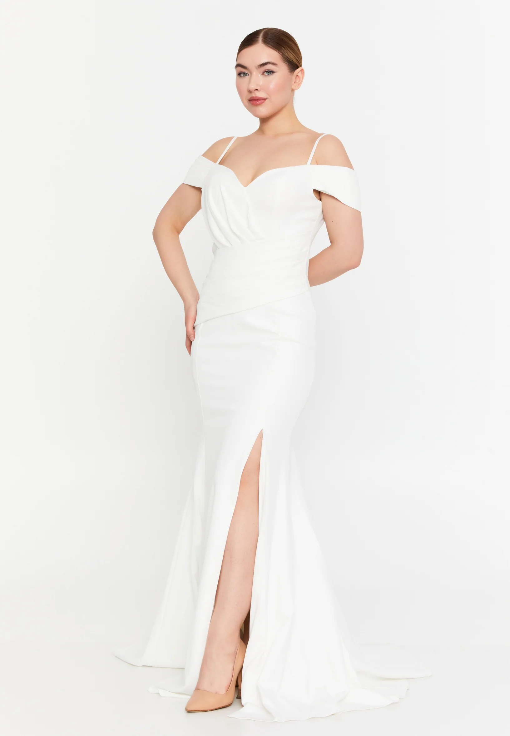 Off Shoulder Maxi Crepe Column Regular Wedding Guest Dress msp77338 - Image 7