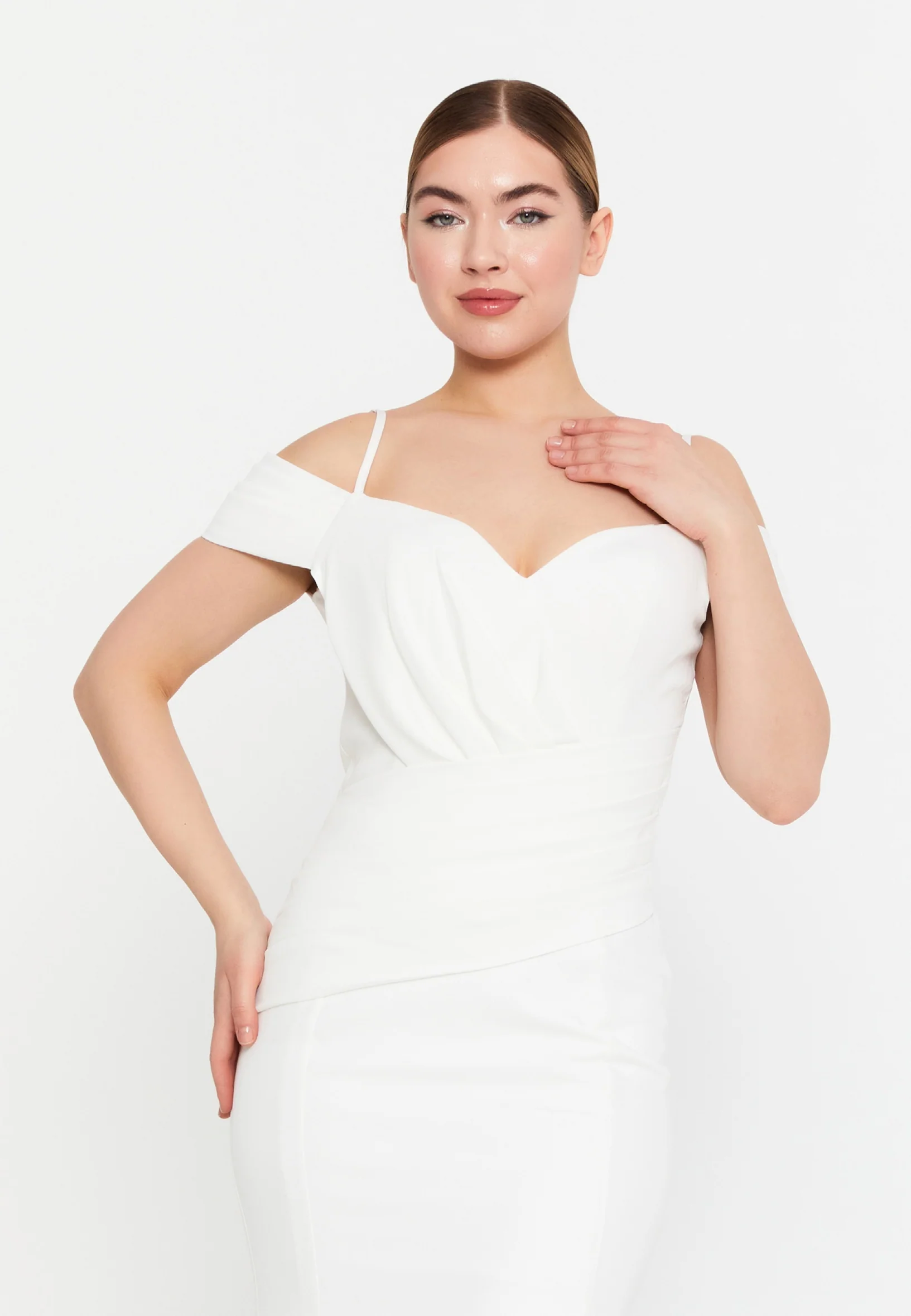 Off Shoulder Maxi Crepe Column Regular Wedding Guest Dress msp77338 - Image 8