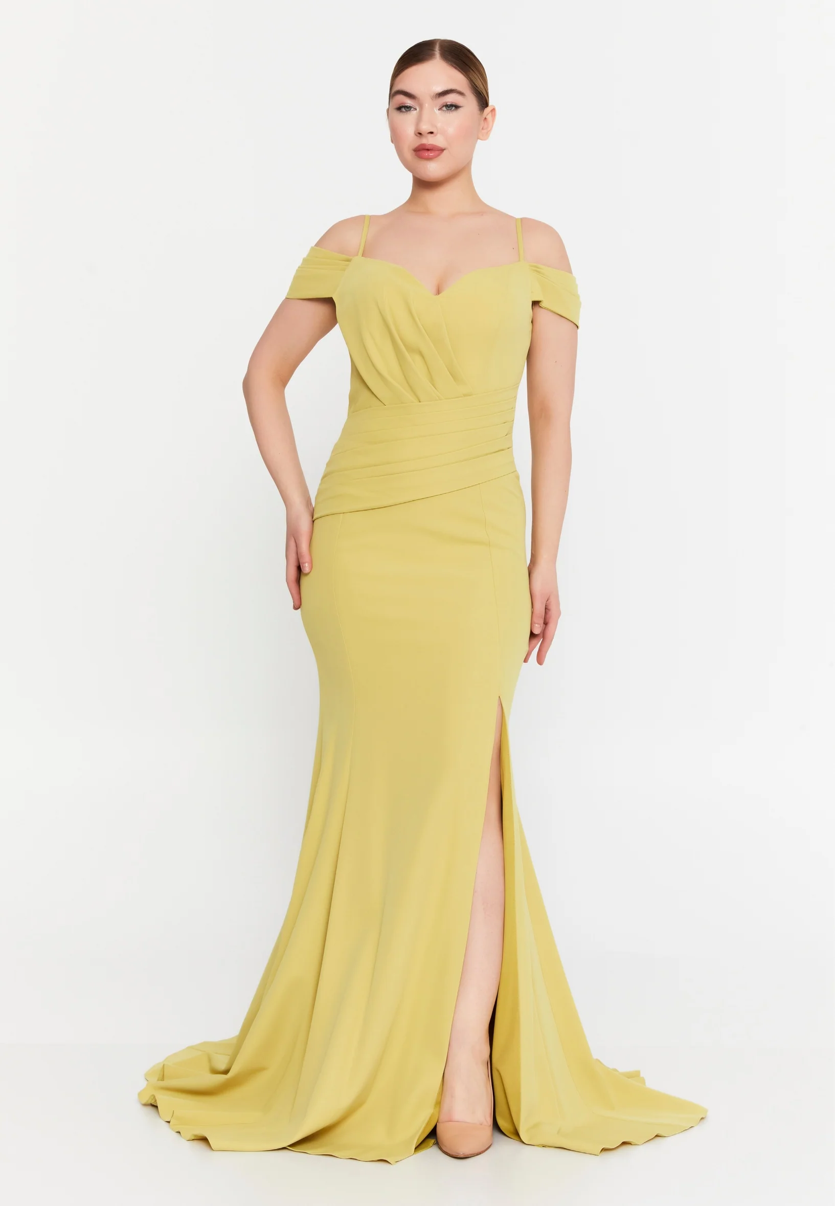 Off Shoulder Maxi Crepe Column Regular Wedding Guest Dress msp77338 - Image 9