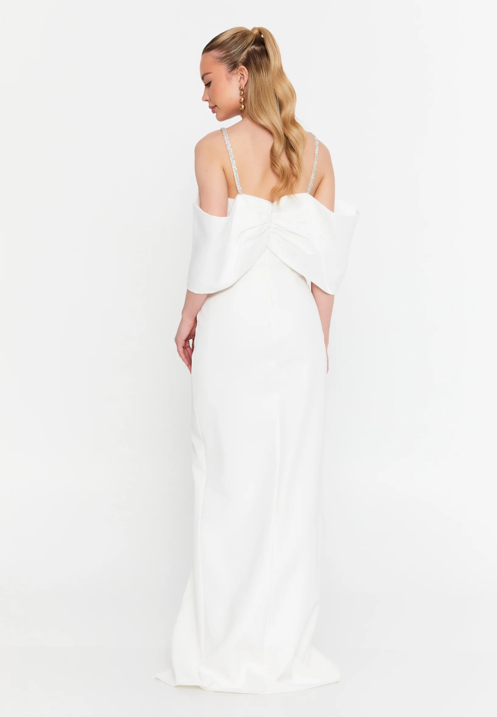 Off Shoulder Maxi Crepe Column Regular Wedding Guest Dress msp77372 - Image 10