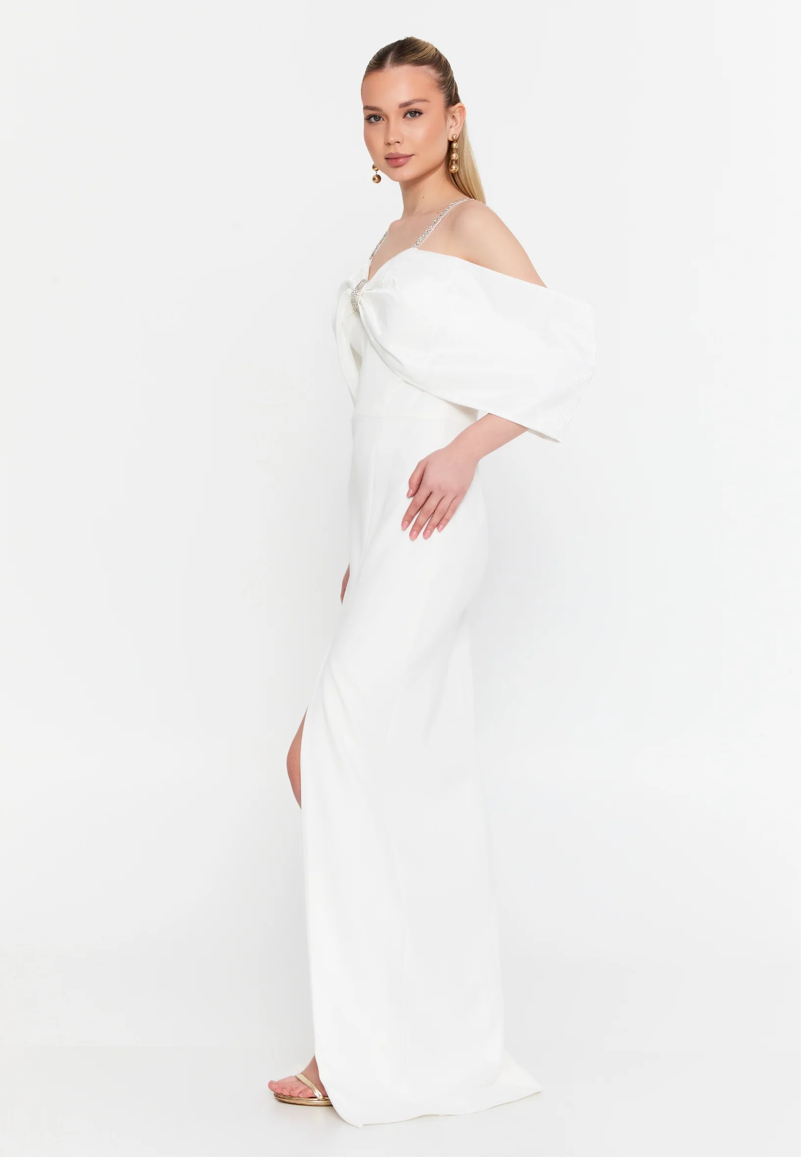 Off Shoulder Maxi Crepe Column Regular Wedding Guest Dress msp77372 - Image 11