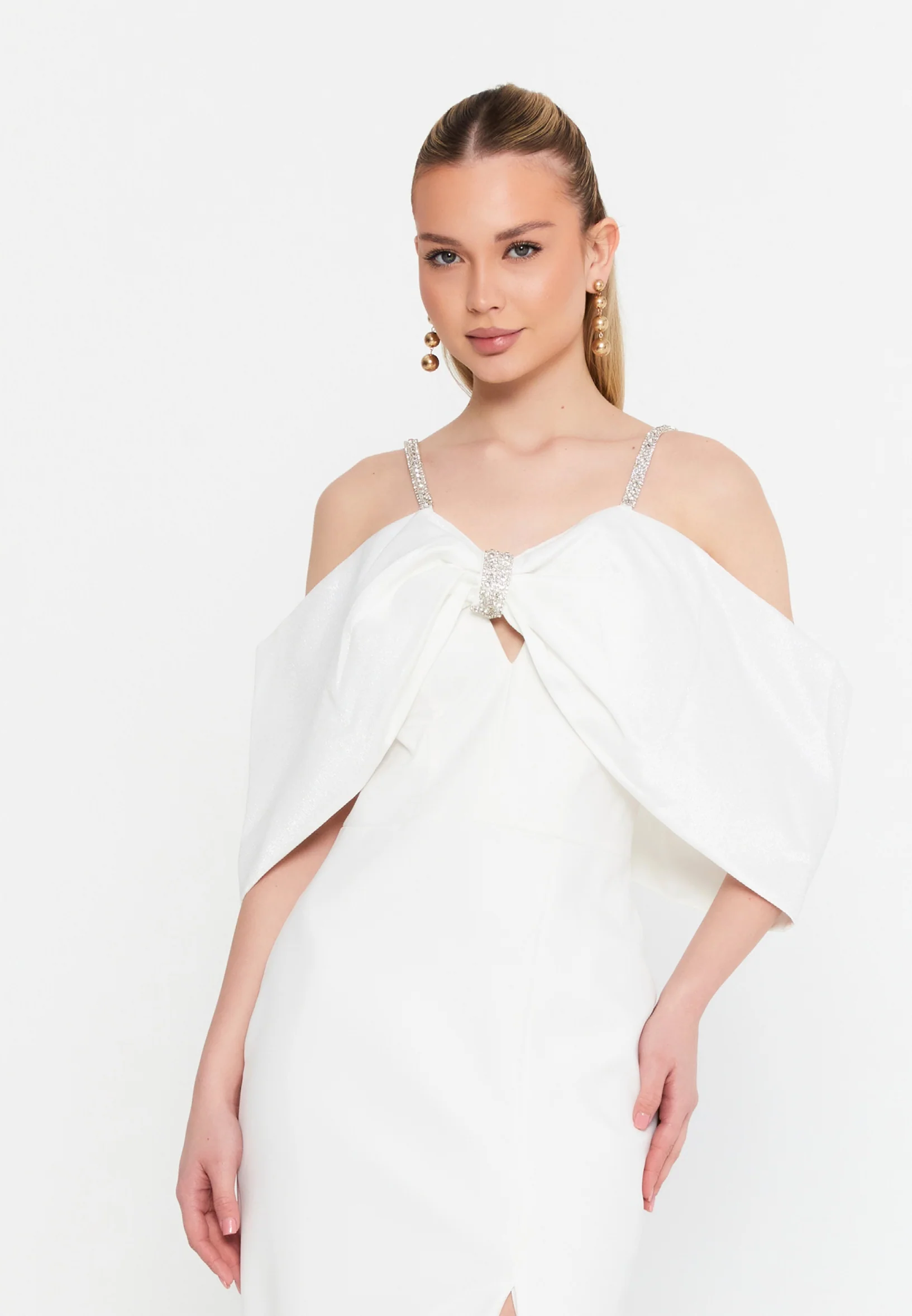 Off Shoulder Maxi Crepe Column Regular Wedding Guest Dress msp77372 - Image 12