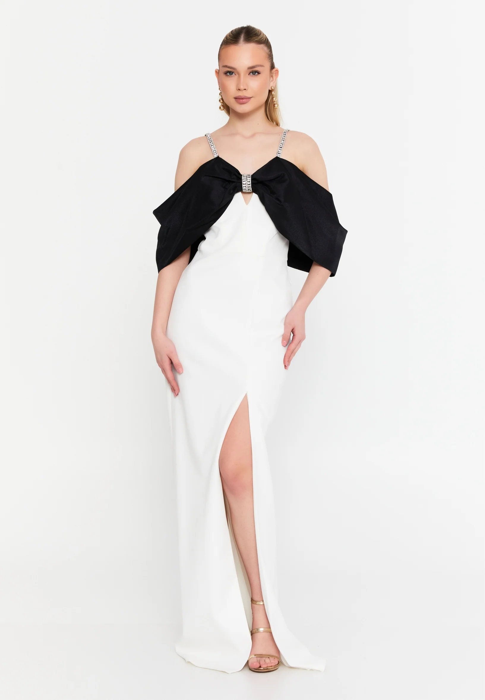 Off Shoulder Maxi Crepe Column Regular Wedding Guest Dress msp77372 - Image 13