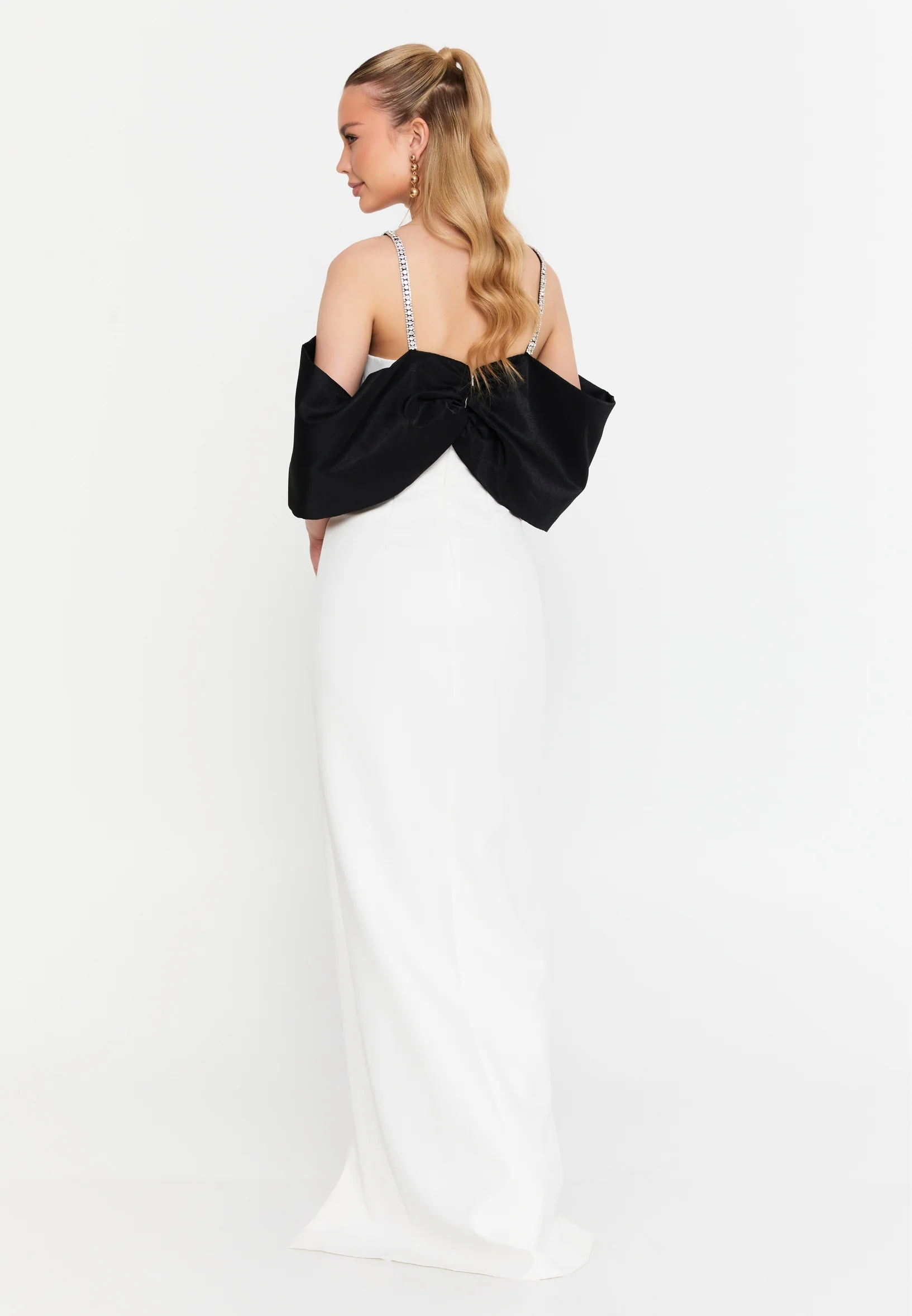 Off Shoulder Maxi Crepe Column Regular Wedding Guest Dress msp77372 - Image 14