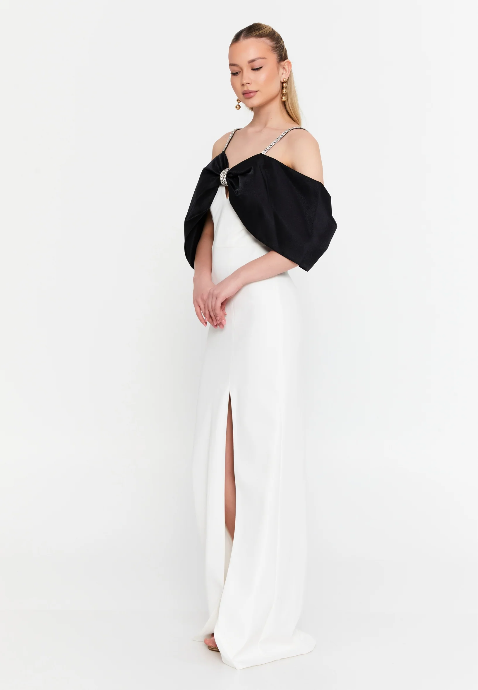 Off Shoulder Maxi Crepe Column Regular Wedding Guest Dress msp77372 - Image 15