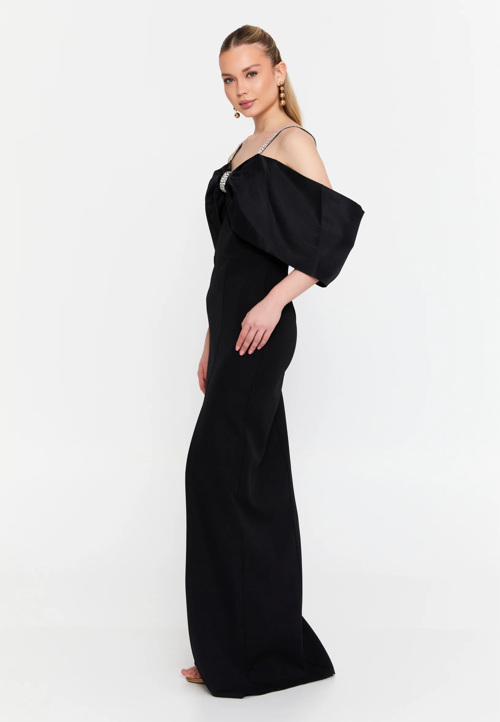 Off Shoulder Maxi Crepe Column Regular Wedding Guest Dress msp77372 - Image 3