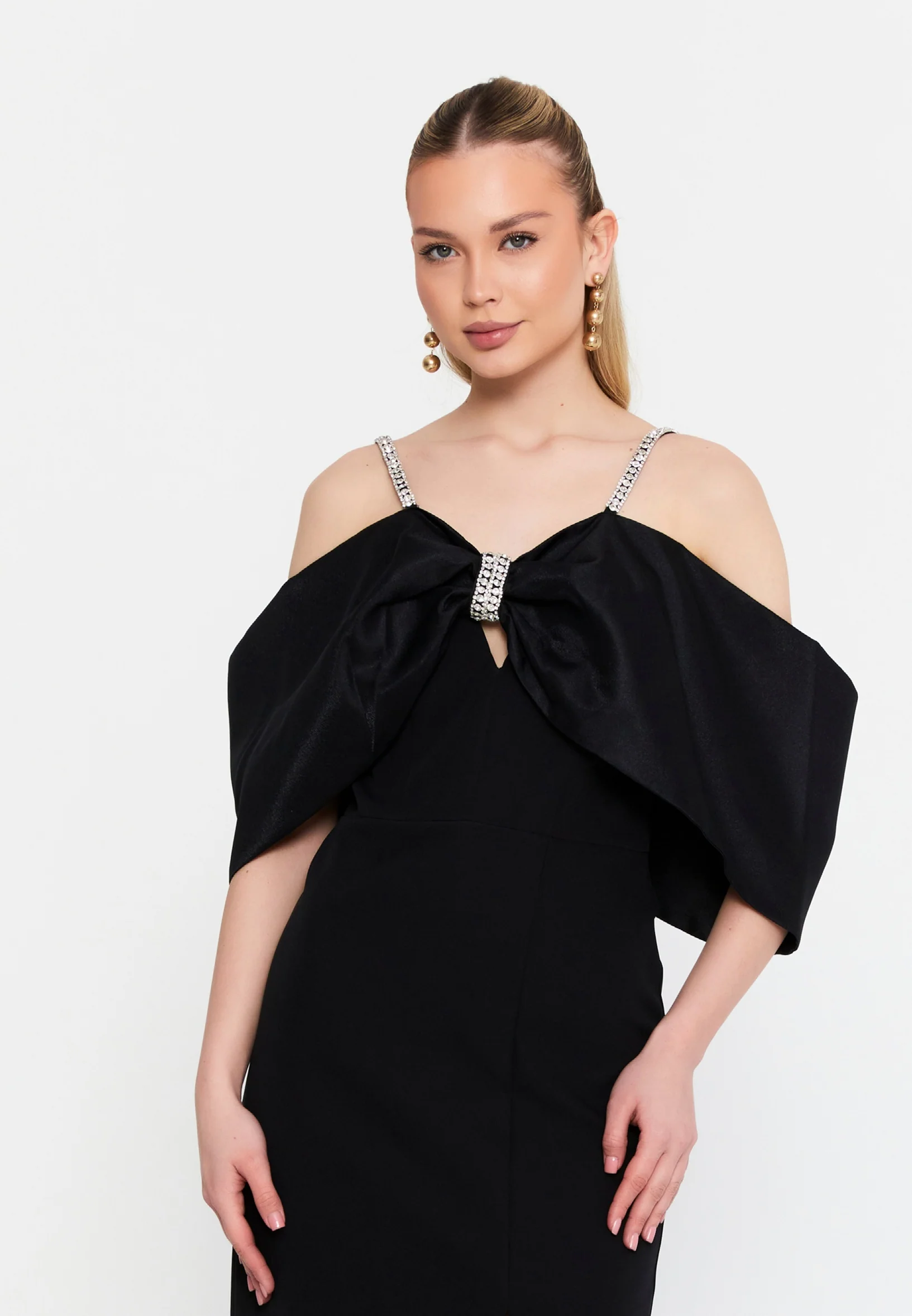 Off Shoulder Maxi Crepe Column Regular Wedding Guest Dress msp77372 - Image 4