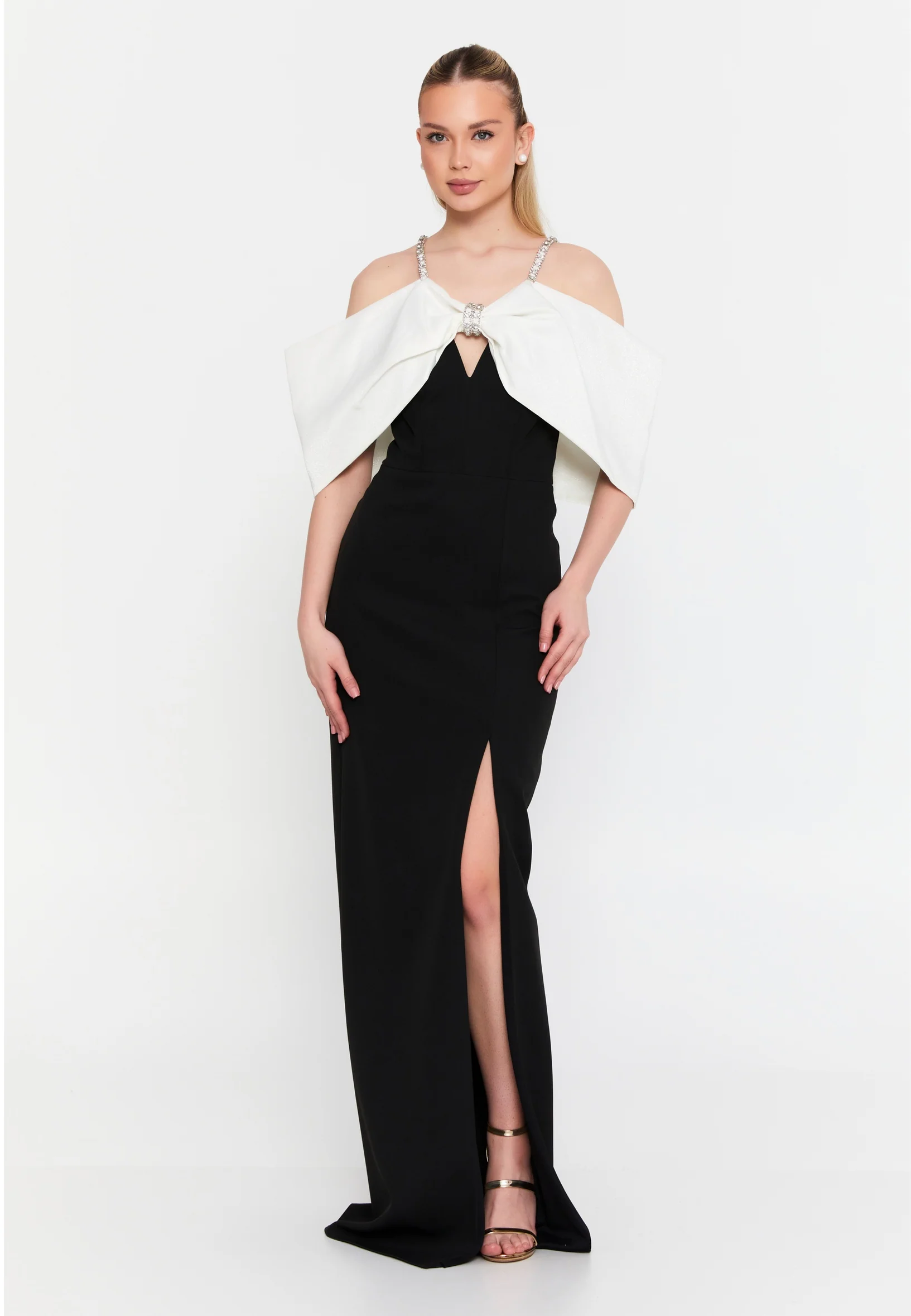 Off Shoulder Maxi Crepe Column Regular Wedding Guest Dress msp77372 - Image 5