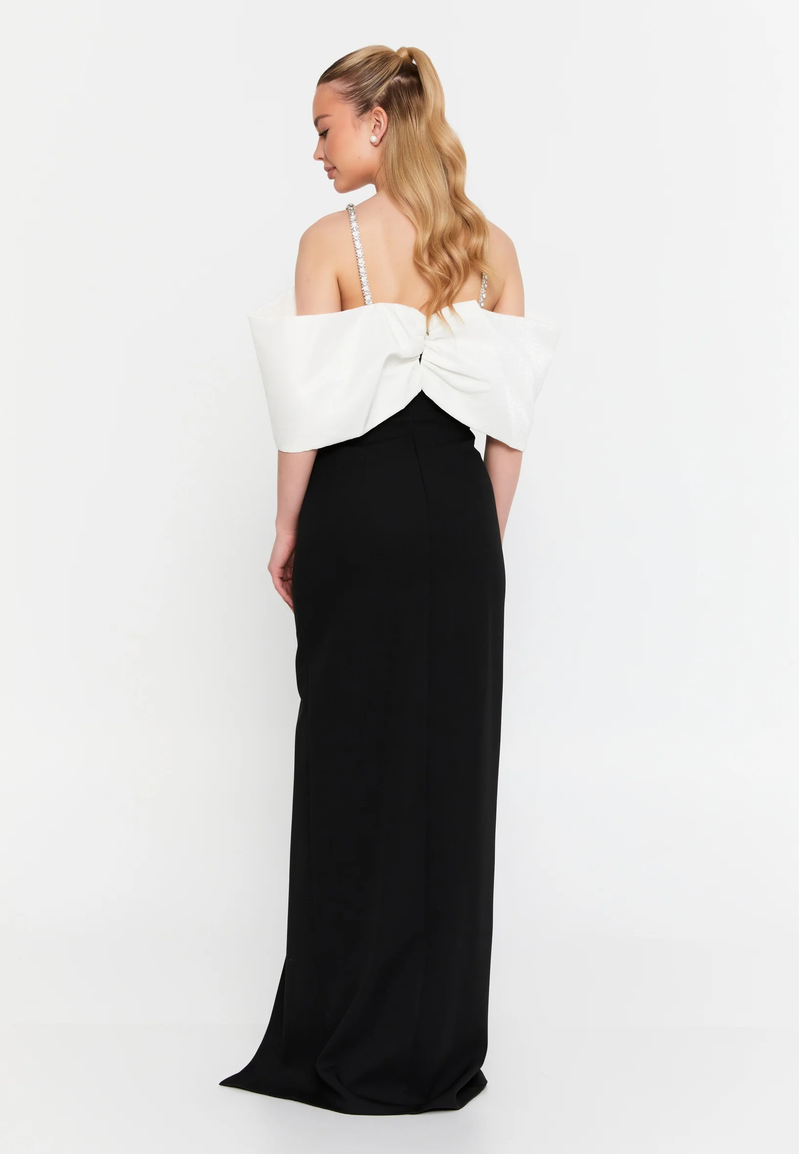 Off Shoulder Maxi Crepe Column Regular Wedding Guest Dress msp77372 - Image 6