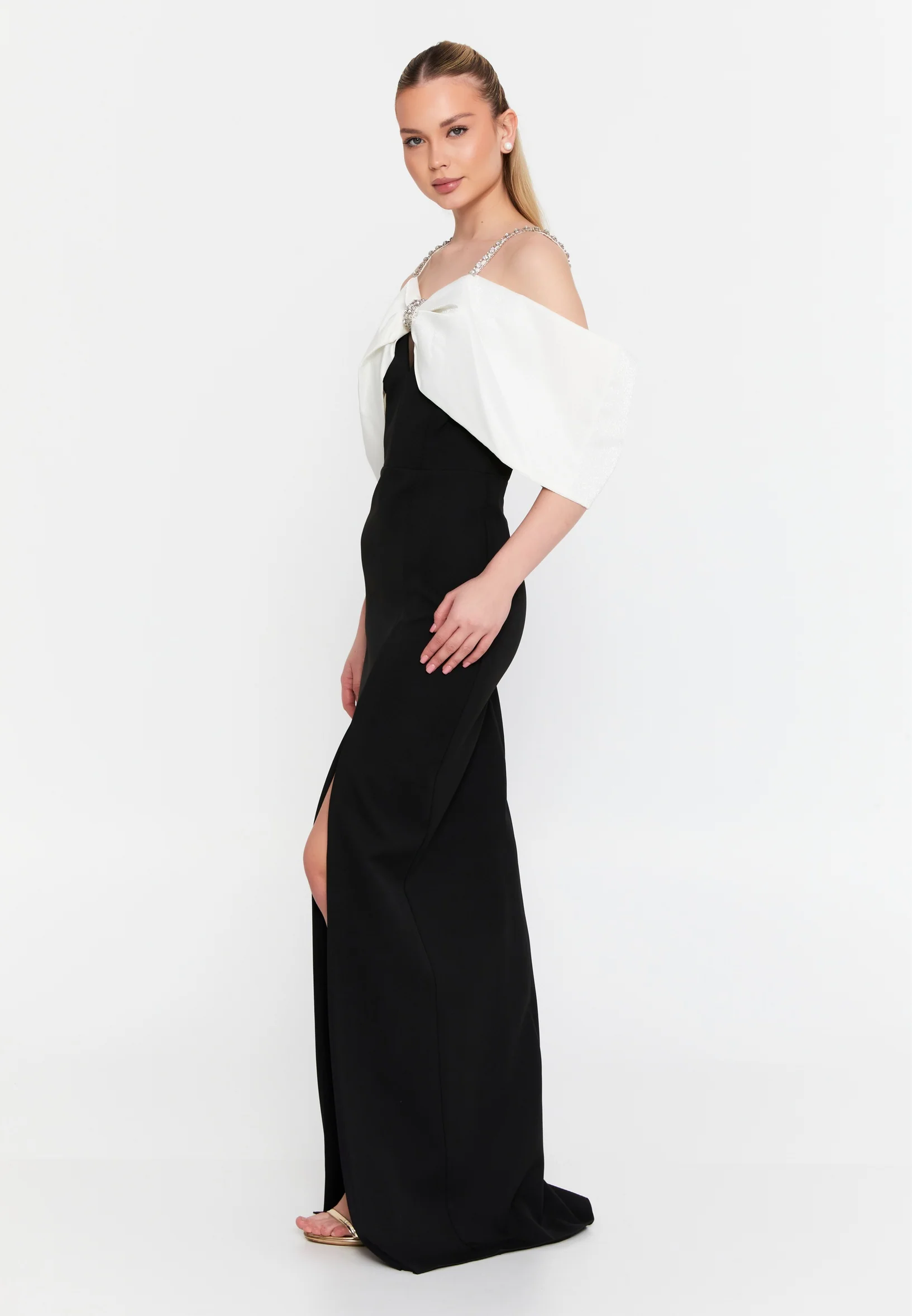 Off Shoulder Maxi Crepe Column Regular Wedding Guest Dress msp77372 - Image 7