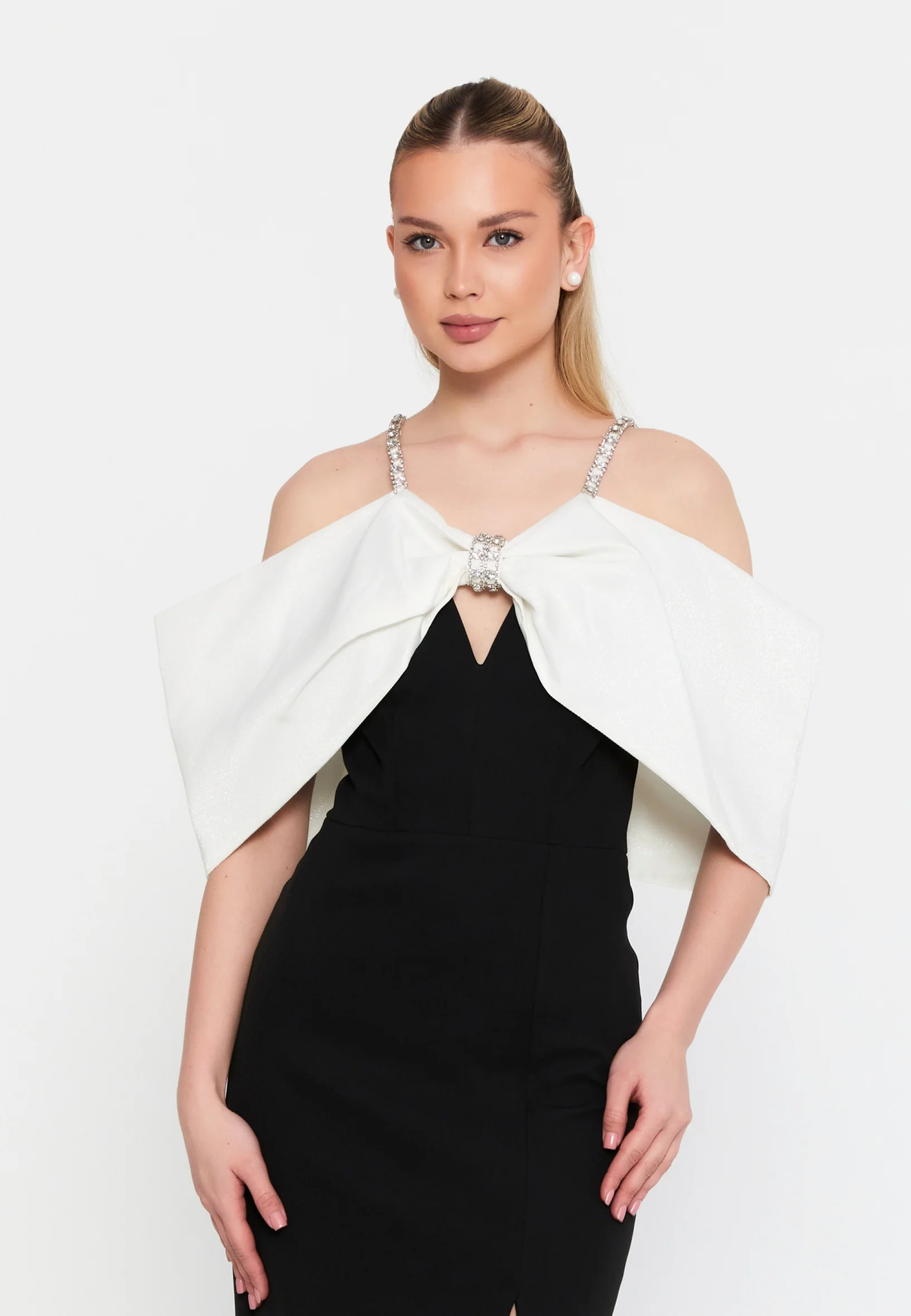 Off Shoulder Maxi Crepe Column Regular Wedding Guest Dress msp77372 - Image 8