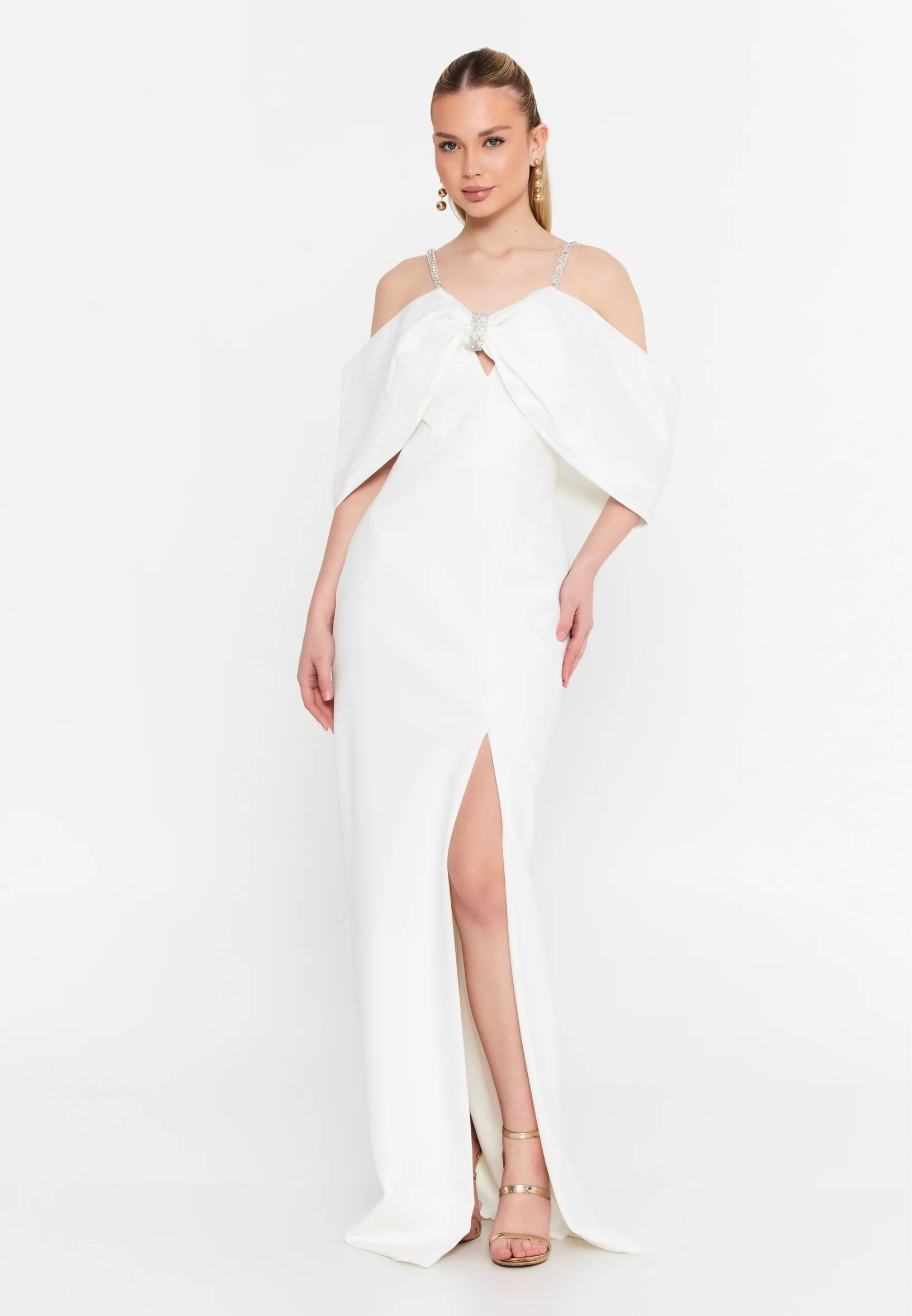 Off Shoulder Maxi Crepe Column Regular Wedding Guest Dress msp77372 - Image 9