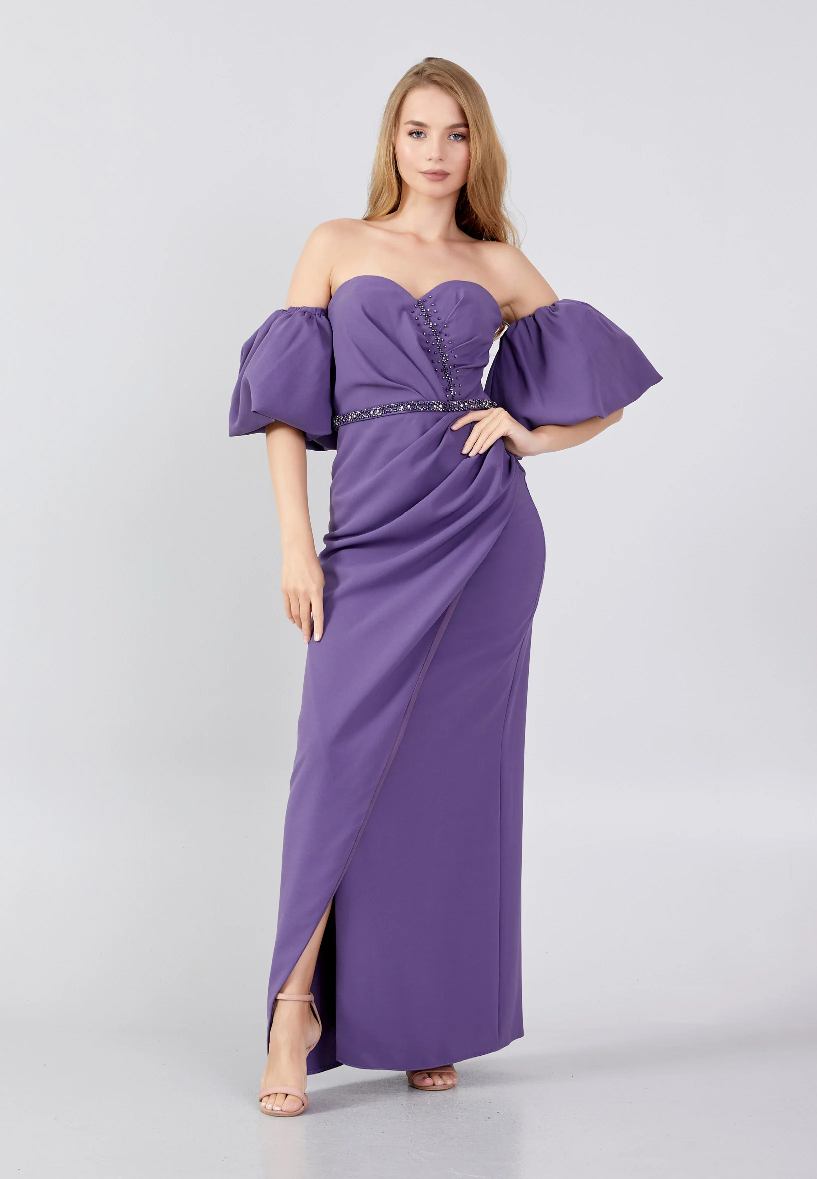 Off Shoulder Maxi Crepe Column Regular Wedding Guest Dress swr5263 - Image 13
