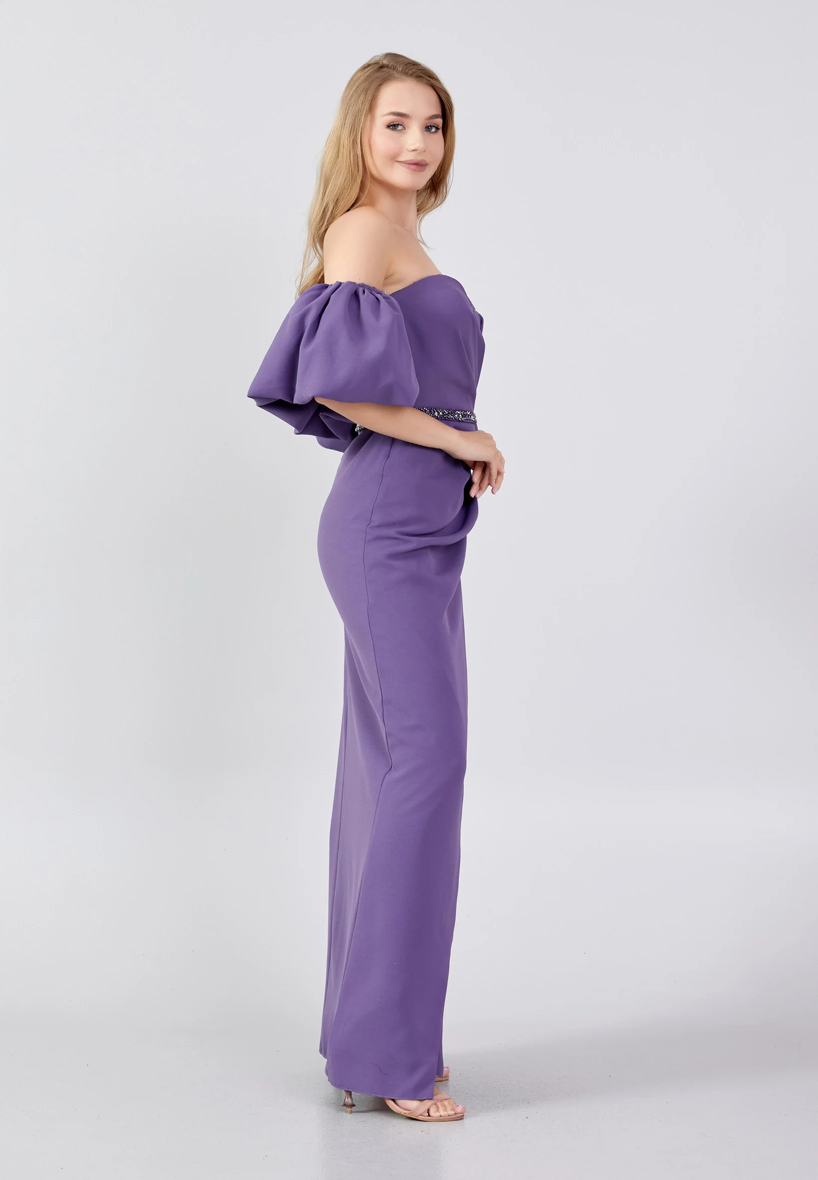 Off Shoulder Maxi Crepe Column Regular Wedding Guest Dress swr5263 - Image 15