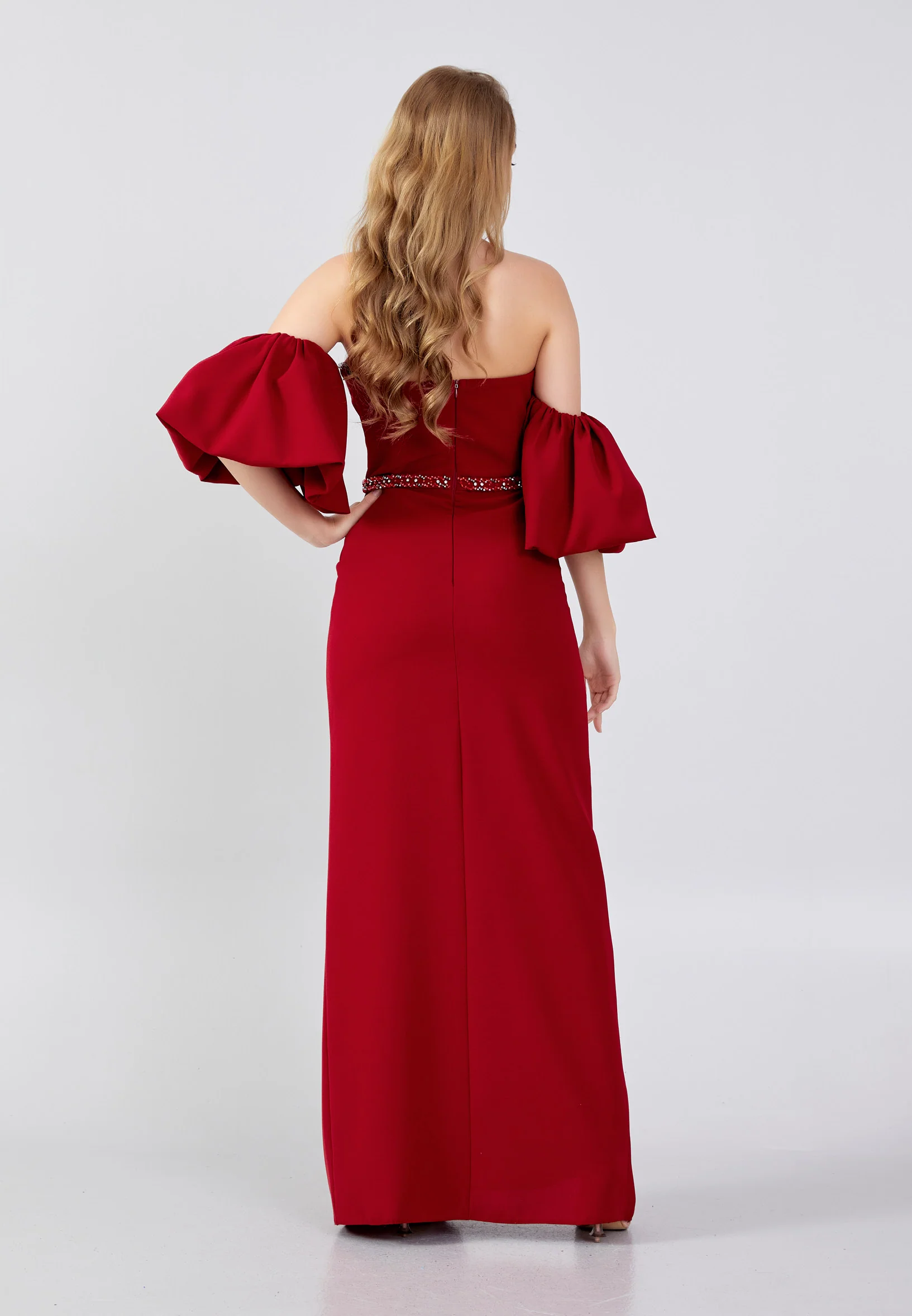 Off Shoulder Maxi Crepe Column Regular Wedding Guest Dress swr5263 - Image 6