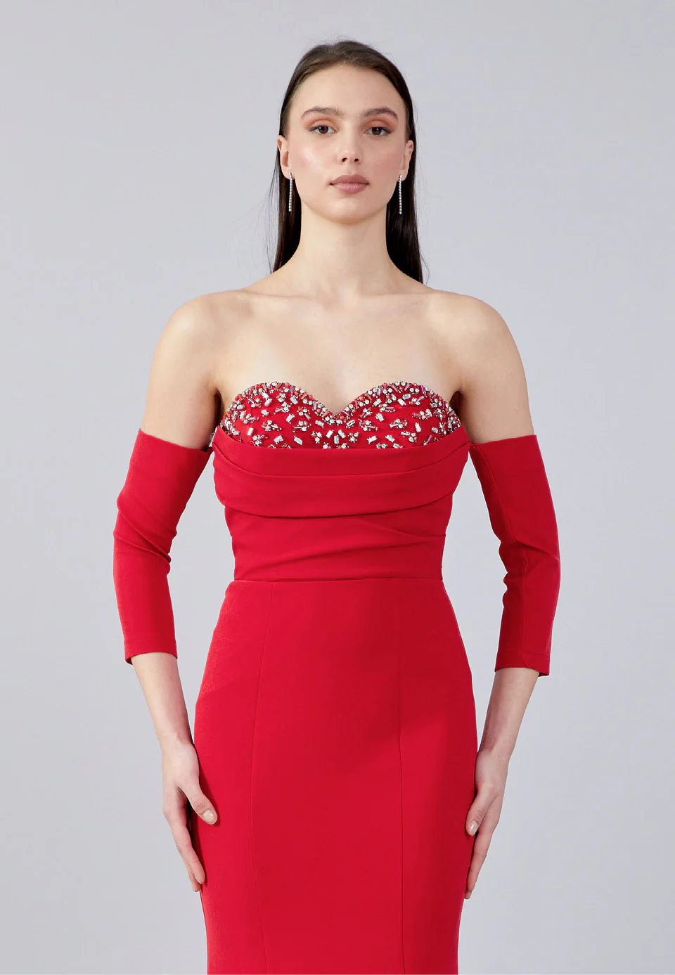 Off Shoulder Maxi Crepe Fit & Flare Regular Evening Dress aln1683 - Image 12