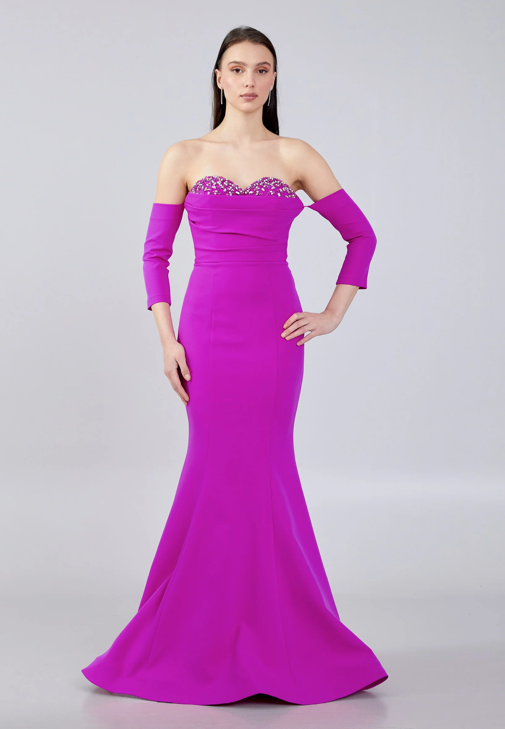 Off Shoulder Maxi Crepe Fit & Flare Regular Evening Dress aln1683 - Image 5