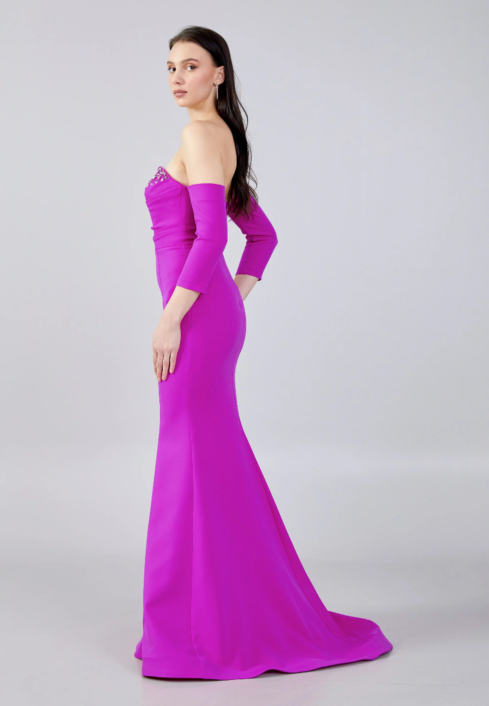 Off Shoulder Maxi Crepe Fit & Flare Regular Evening Dress aln1683 - Image 7
