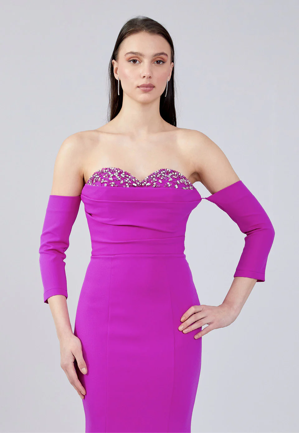 Off Shoulder Maxi Crepe Fit & Flare Regular Evening Dress aln1683 - Image 8