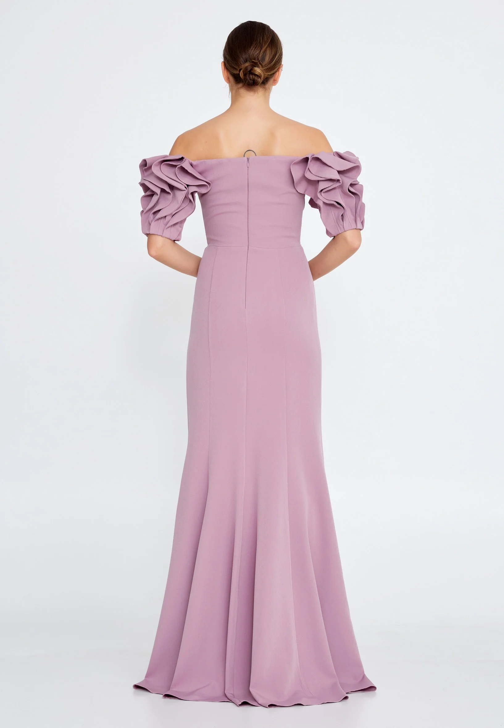 Off Shoulder Maxi Crepe Mermaid Regular Evening Dress rmn3134 - Image 14