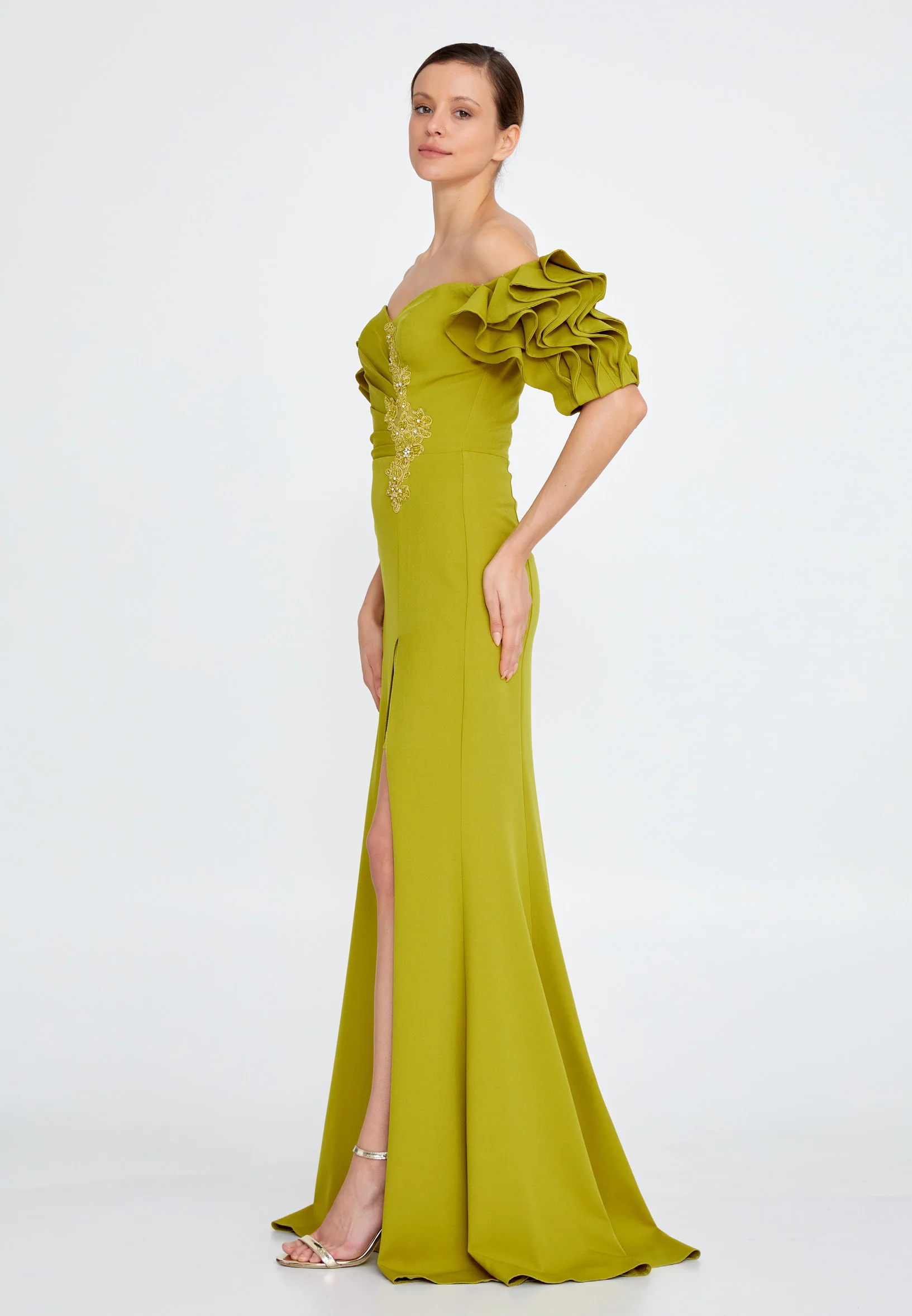Off Shoulder Maxi Crepe Mermaid Regular Evening Dress rmn3134 - Image 27