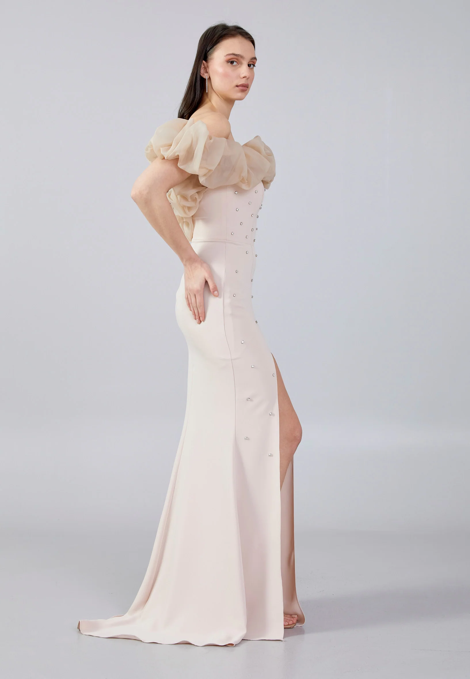 Off Shoulder Maxi Crepe Mermaid Regular Wedding Guest Dress aln1680 - Image 3