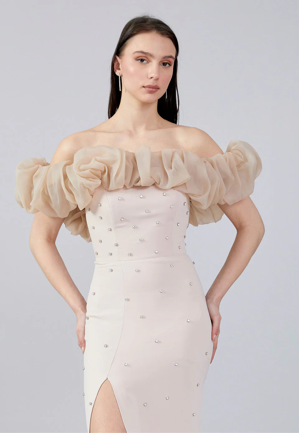 Off Shoulder Maxi Crepe Mermaid Regular Wedding Guest Dress aln1680 - Image 4