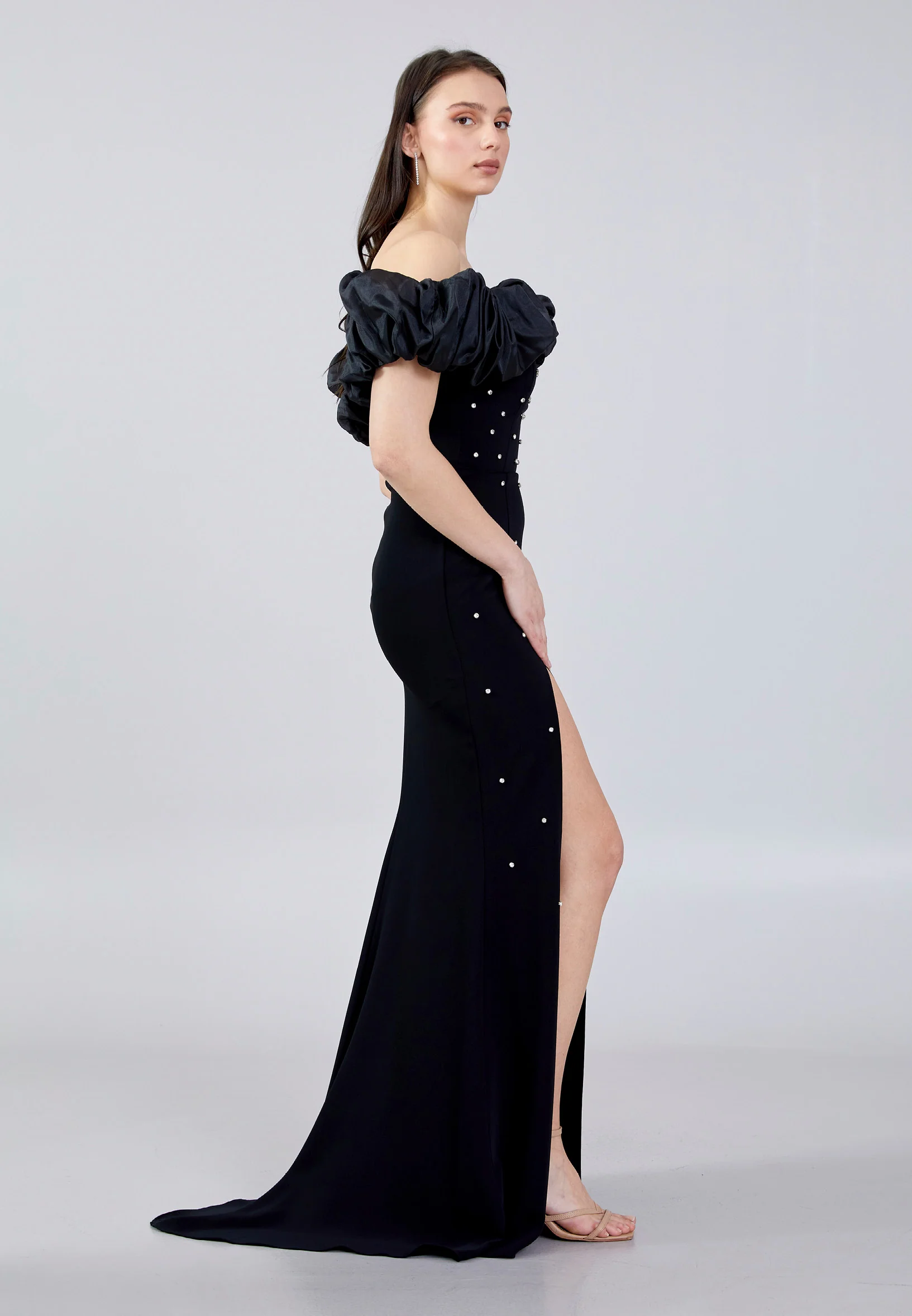 Off Shoulder Maxi Crepe Mermaid Regular Wedding Guest Dress aln1680 - Image 7