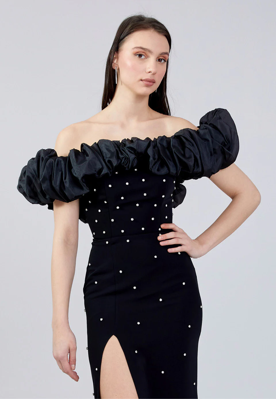 Off Shoulder Maxi Crepe Mermaid Regular Wedding Guest Dress aln1680 - Image 8