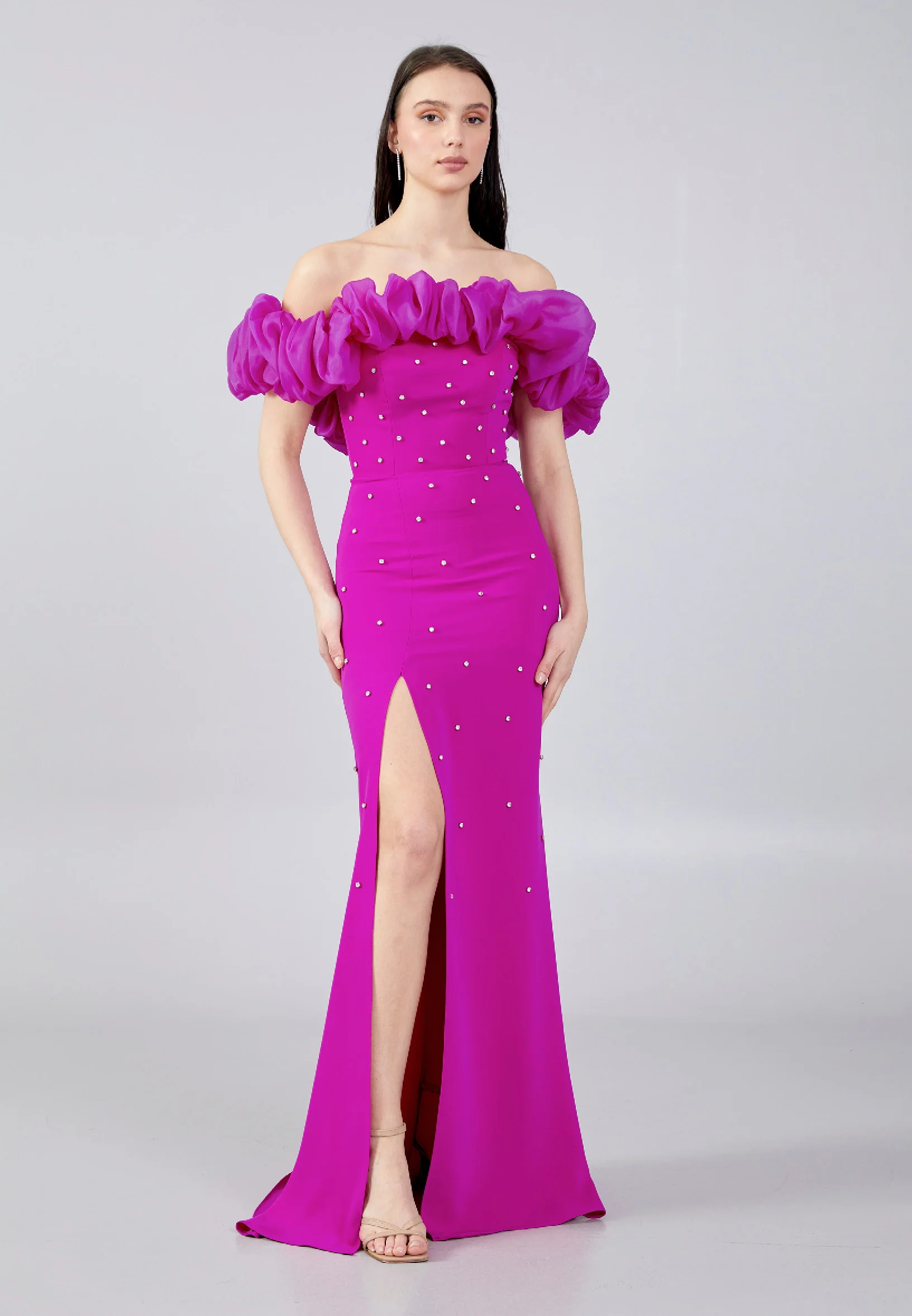 Off Shoulder Maxi Crepe Mermaid Regular Wedding Guest Dress aln1680 - Image 9