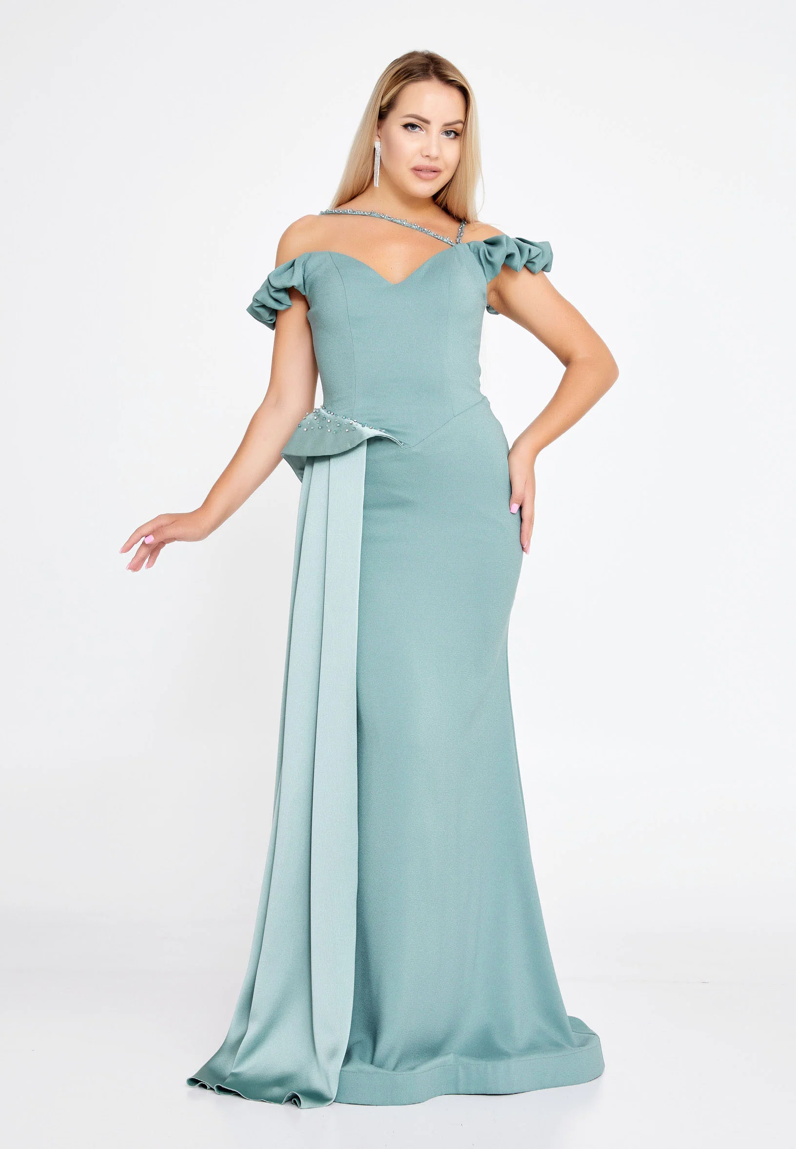 Off Shoulder Maxi Crepe Mermaid Regular Wedding Guest Dress rmn3136 - Image 12