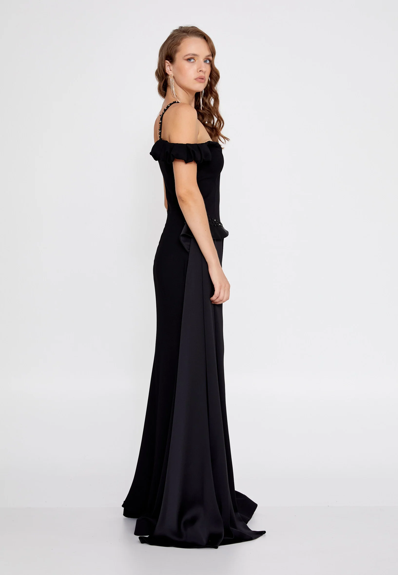 Off Shoulder Maxi Crepe Mermaid Regular Wedding Guest Dress rmn3136 - Image 3