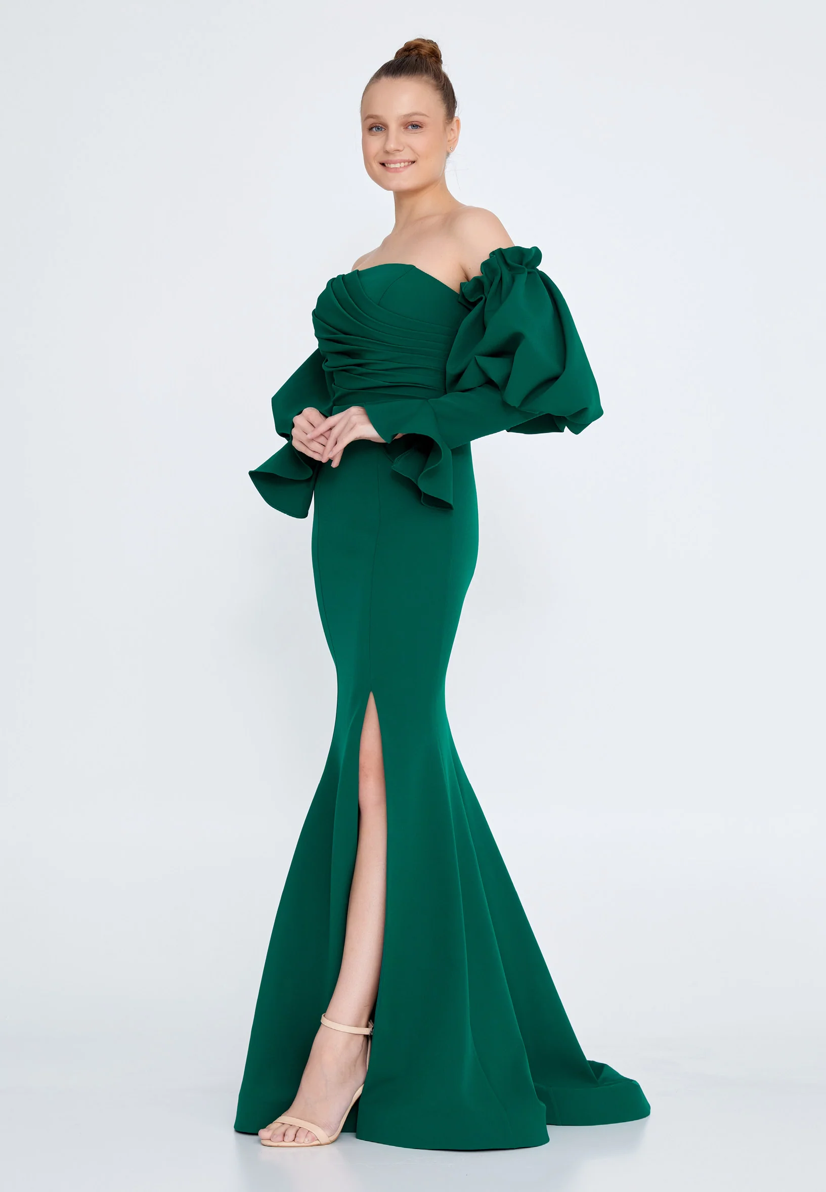 Off Shoulder Maxi Crepe Mermaid Regular Wedding Guest Dress ses2324 - Image 11