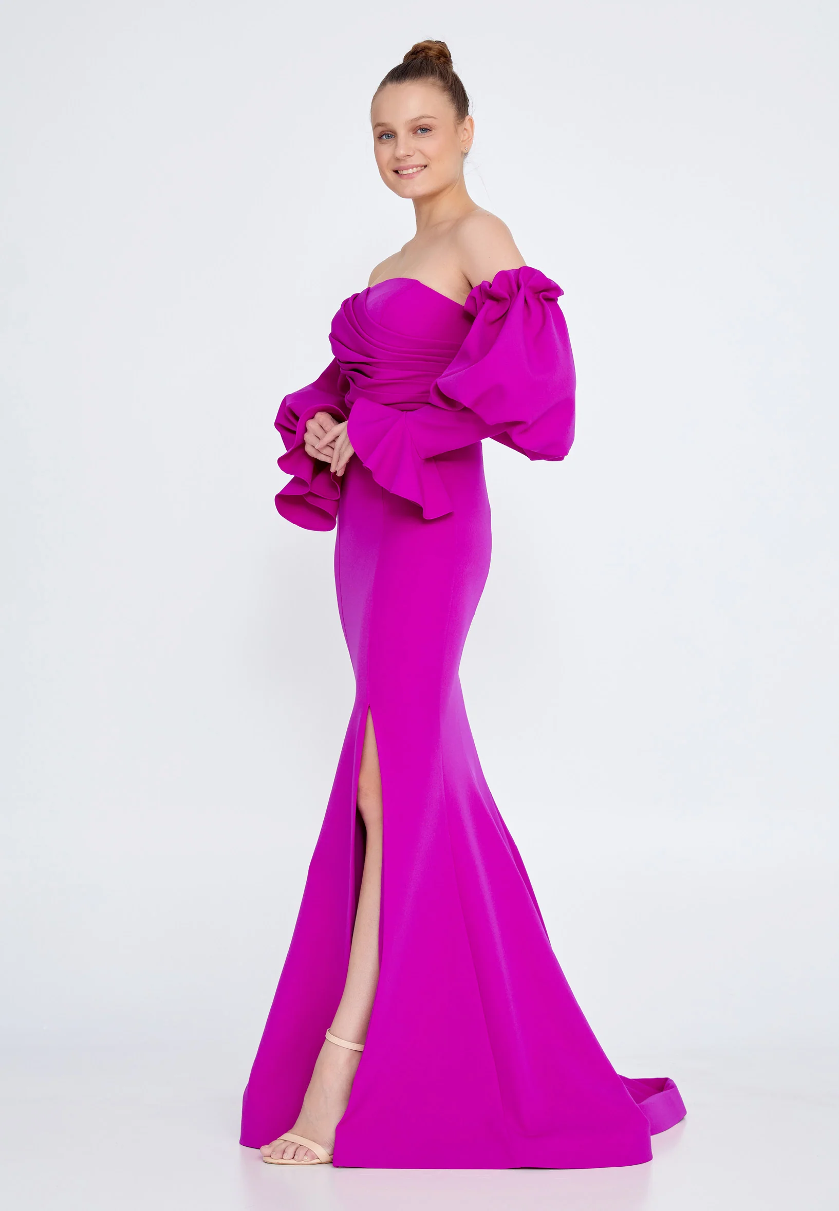 Off Shoulder Maxi Crepe Mermaid Regular Wedding Guest Dress ses2324 - Image 15