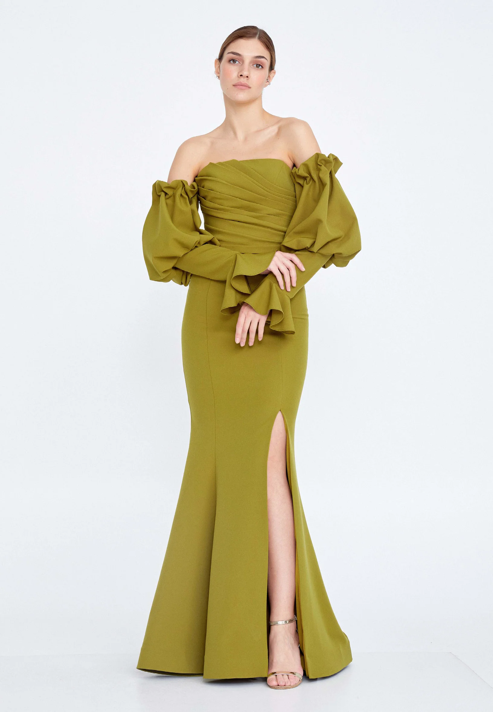 Off Shoulder Maxi Crepe Mermaid Regular Wedding Guest Dress ses2324 - Image 17