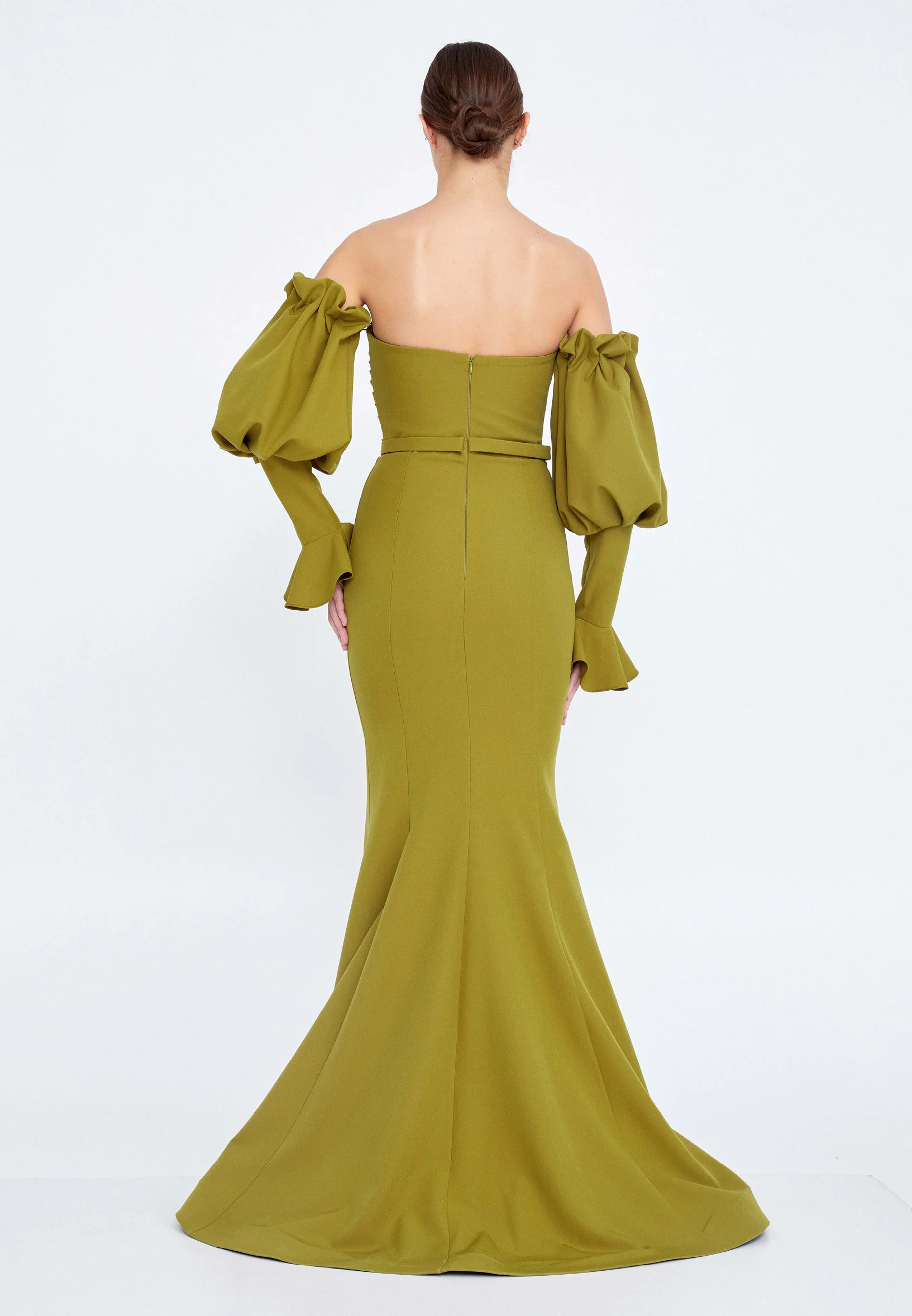 Off Shoulder Maxi Crepe Mermaid Regular Wedding Guest Dress ses2324 - Image 18