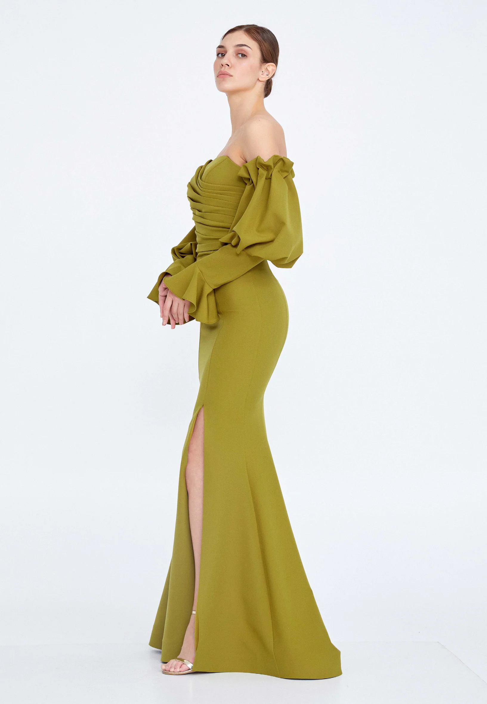 Off Shoulder Maxi Crepe Mermaid Regular Wedding Guest Dress ses2324 - Image 19