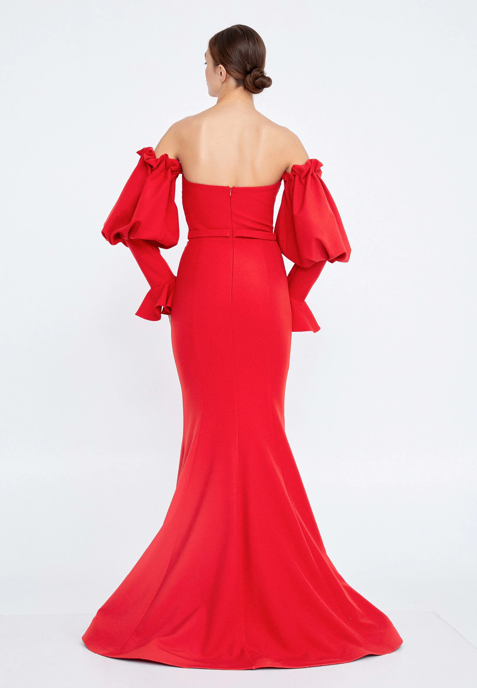 Off Shoulder Maxi Crepe Mermaid Regular Wedding Guest Dress ses2324 - Image 22